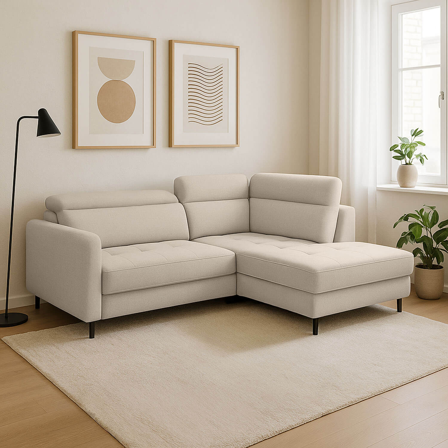 Narożnik z Funkcją Spania BAREA Rozkładany Prawostronny Beżowy eltap.CO-BAR-RT-18MAN