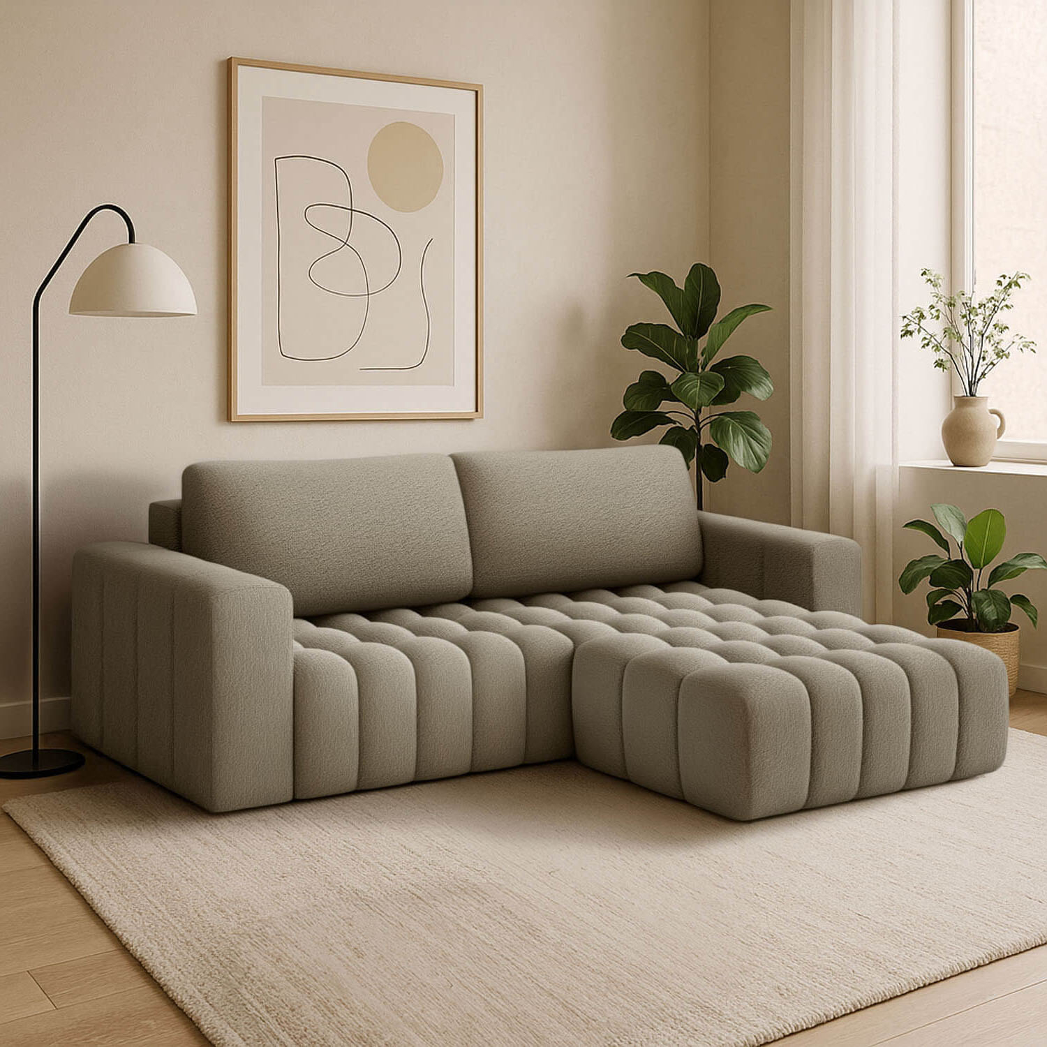 Narożnik z Funkcją Spania BONETT Rozkładany Prawostronny Beżowy eltap.Bon_228