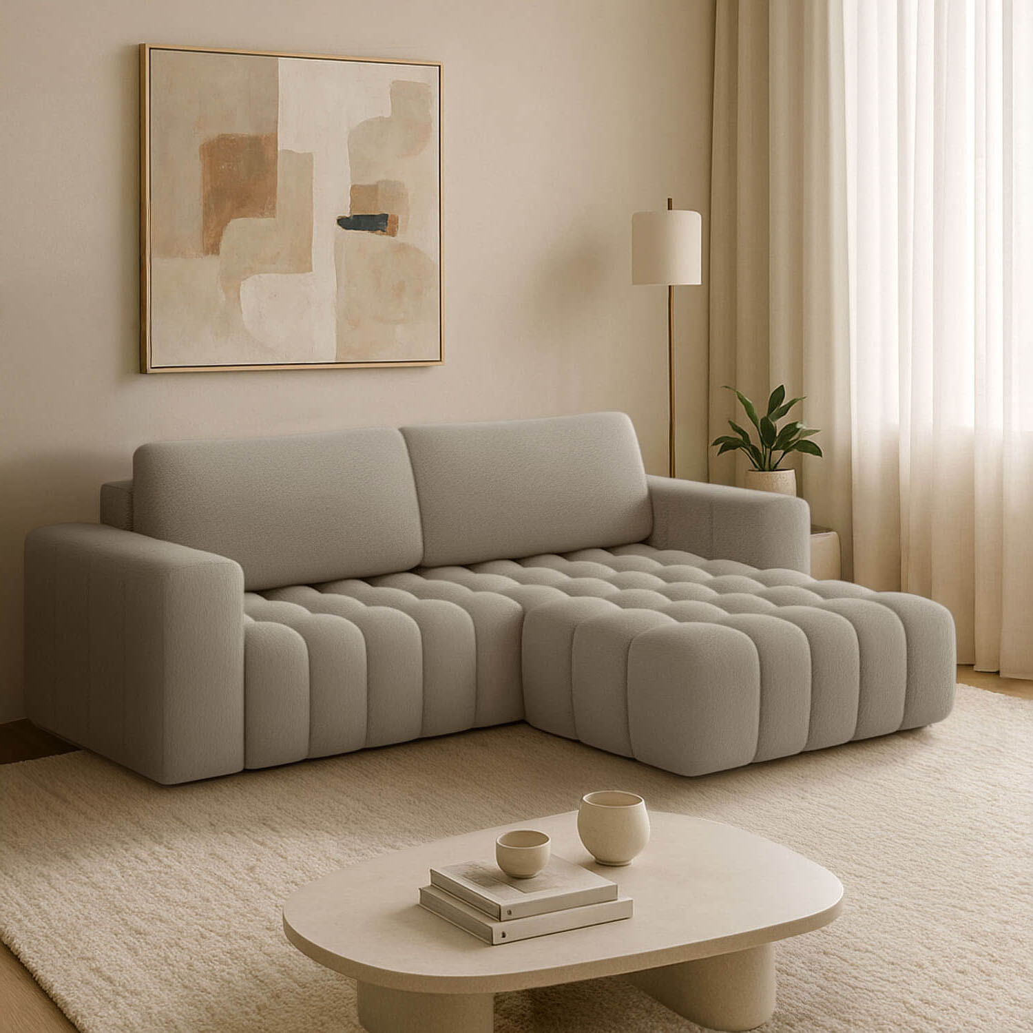 Narożnik z Funkcją Spania BONETT Rozkładany Prawostronny Kremowy Beż eltap.Bon_226