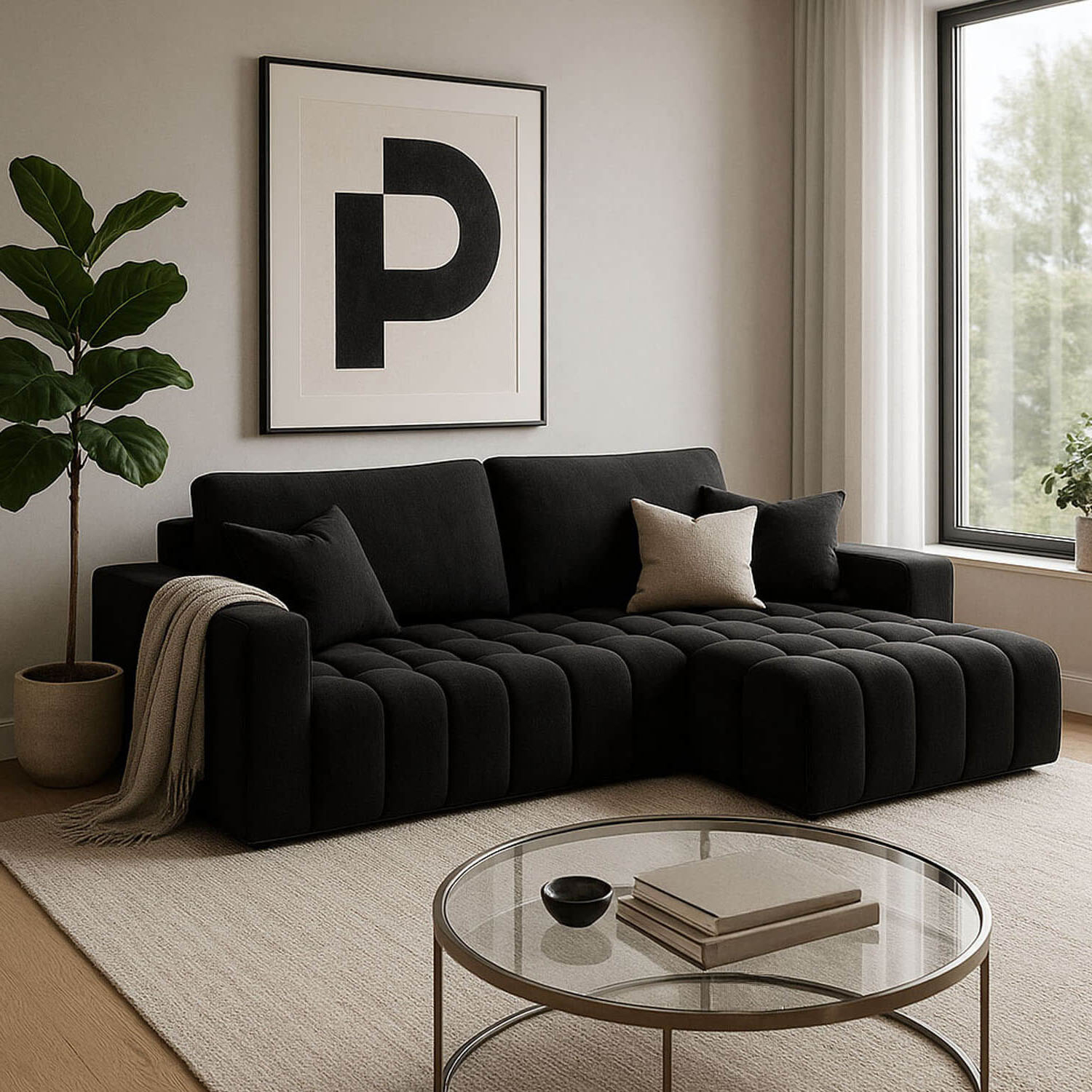 Narożnik z Funkcją Spania BONETT Rozkładany Prawostronny Antracyt Welurowy eltap.Bon_39