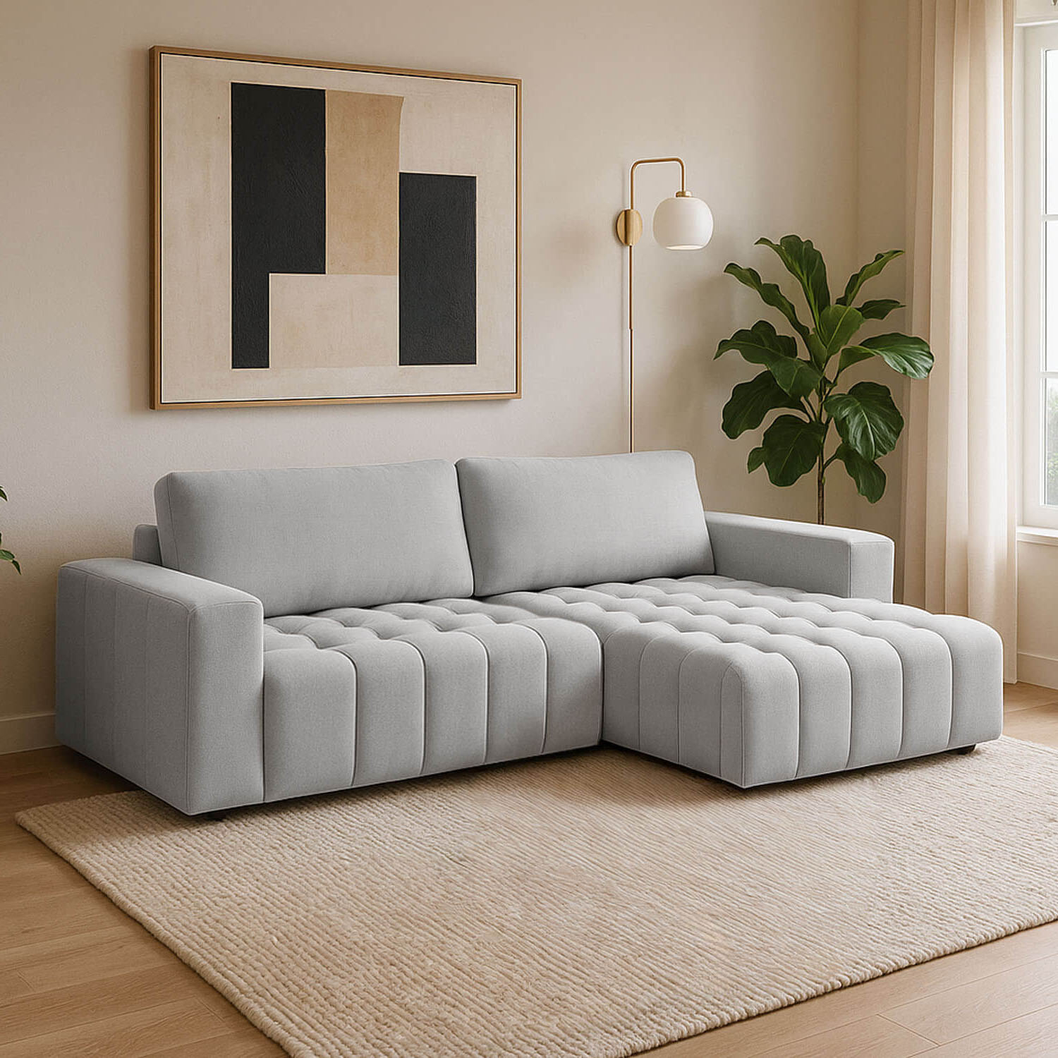 Narożnik z Funkcją Spania BONETT Rozkładany Prawostronny Szary Welurowy eltap.Bon_38