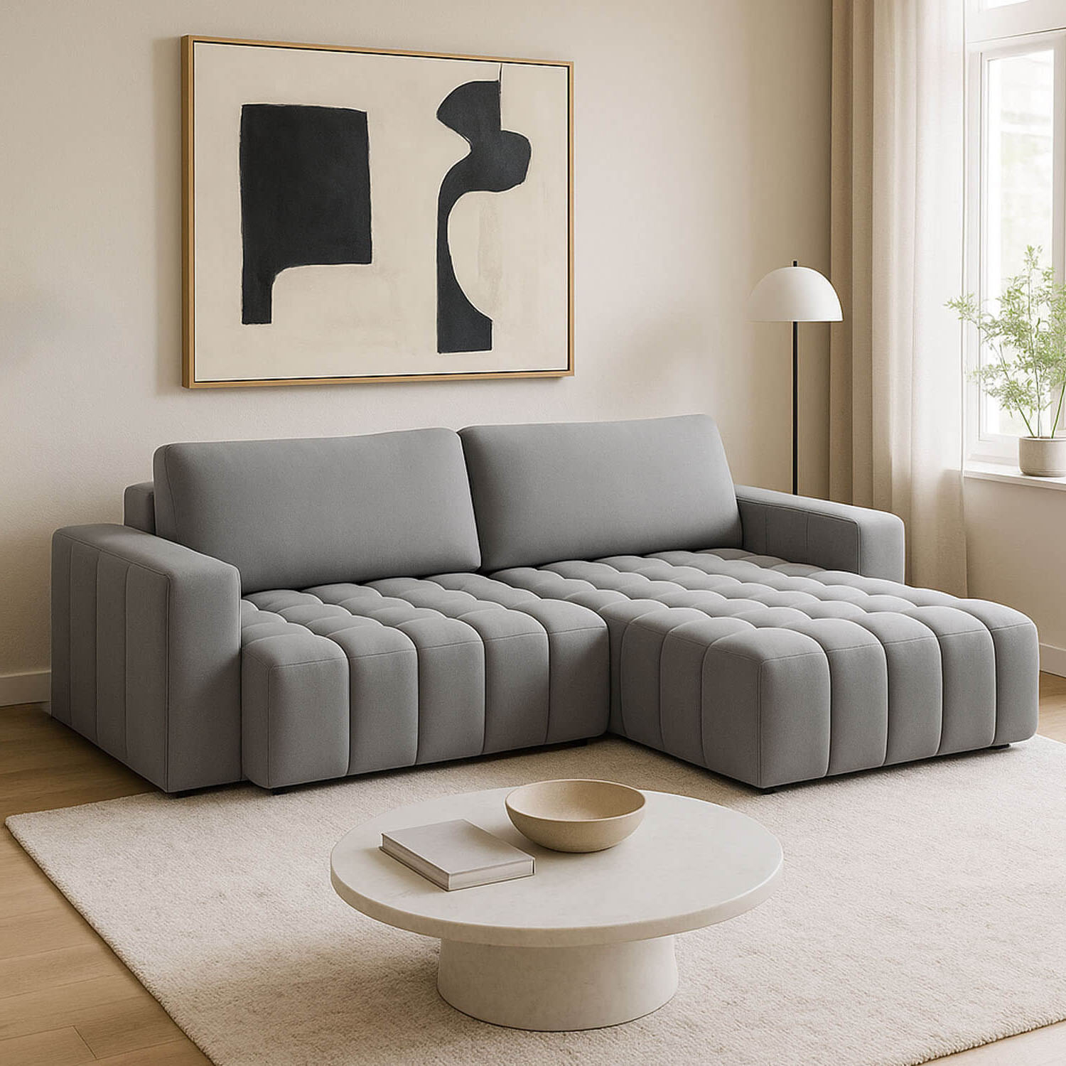 Narożnik z Funkcją Spania BONETT Rozkładany Prawostronny Jasnoszary Welurowy eltap.Bon_41