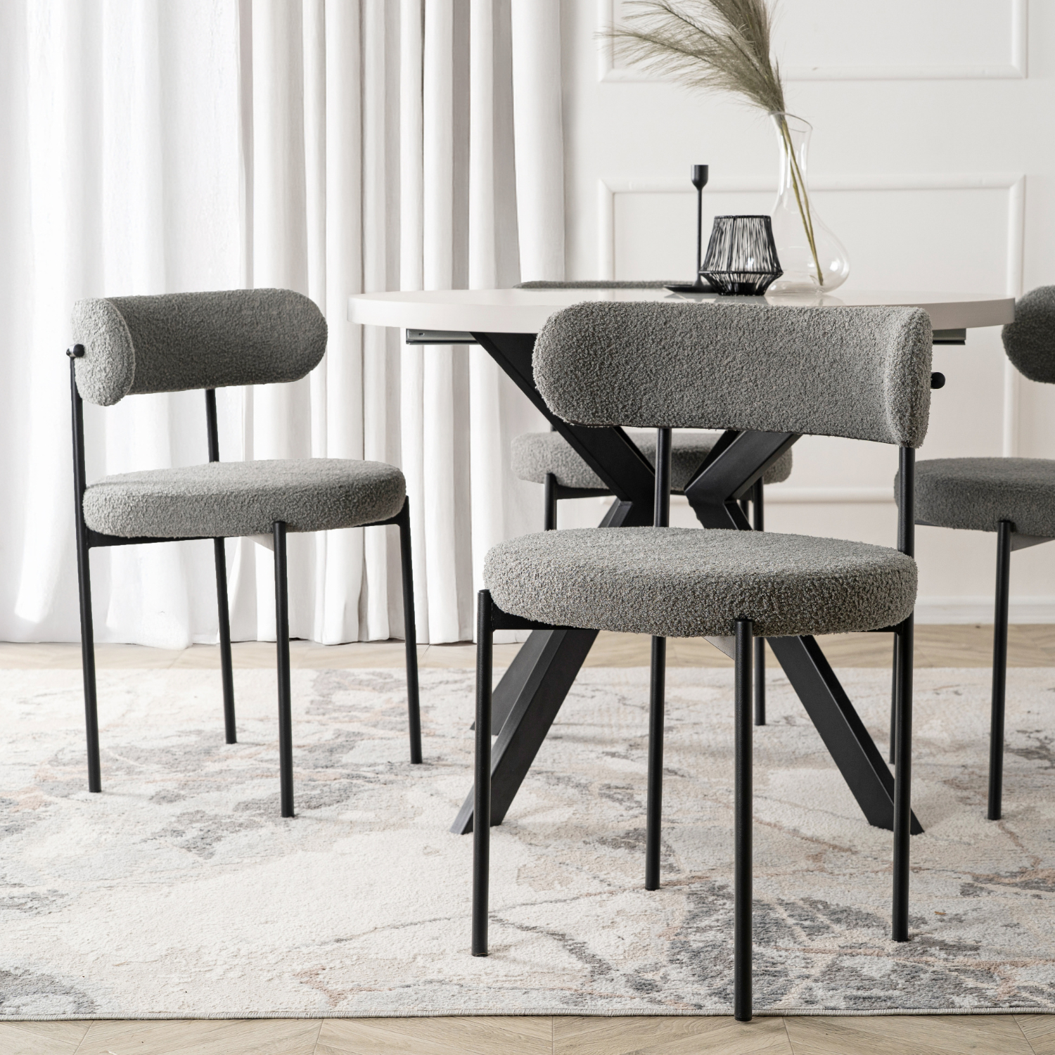 Krzesło Tapicerowane do Salonu TULSA Szare Boucle Nowoczesne ME.TULSA/P/CZ/TB/K