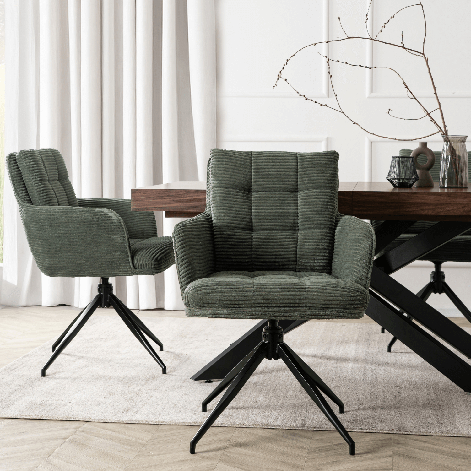 Krzesło Tapicerowane Obrotowe do Salonu AKITA Zielone Sztruksowe Nowoczesne ME.AKITA/Z/SZTR/K