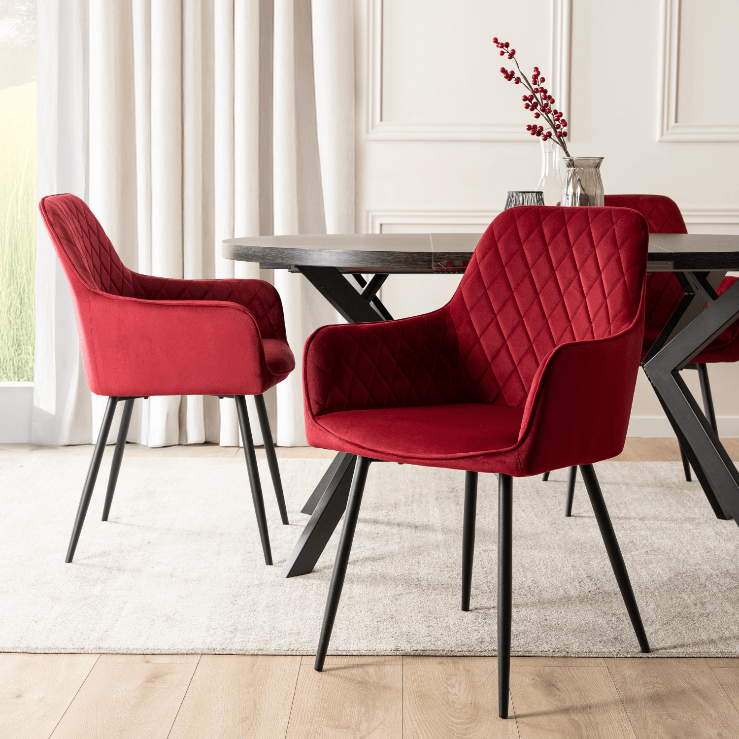 Krzesło Tapicerowane do Jadalni BRESSO Bordowe Welurowe Nowoczesne Loft ME.BRESSO/BOR/CZ/V/K