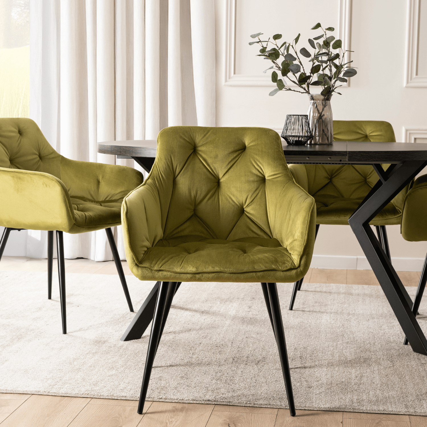 Krzesło Tapicerowane do Salonu MODESTO Pistacjowe Welurowe Nowoczesne Loft ME.MODESTO/CU/CZ/V/K