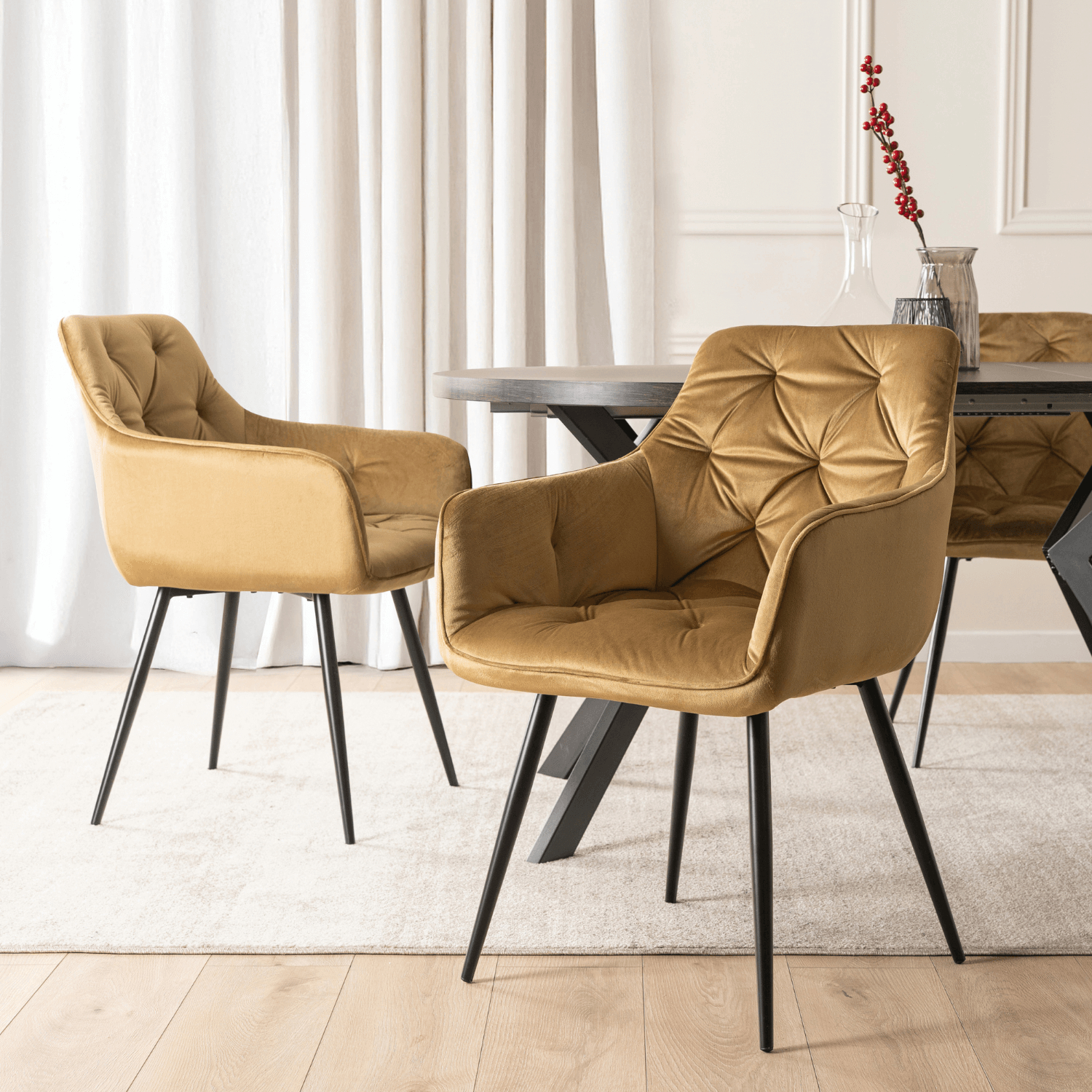 Krzesło Tapicerowane do Salonu MODESTO Musztardowe Welurowe Nowoczesne Loft ME.MODESTO/BR/CZ/V/K