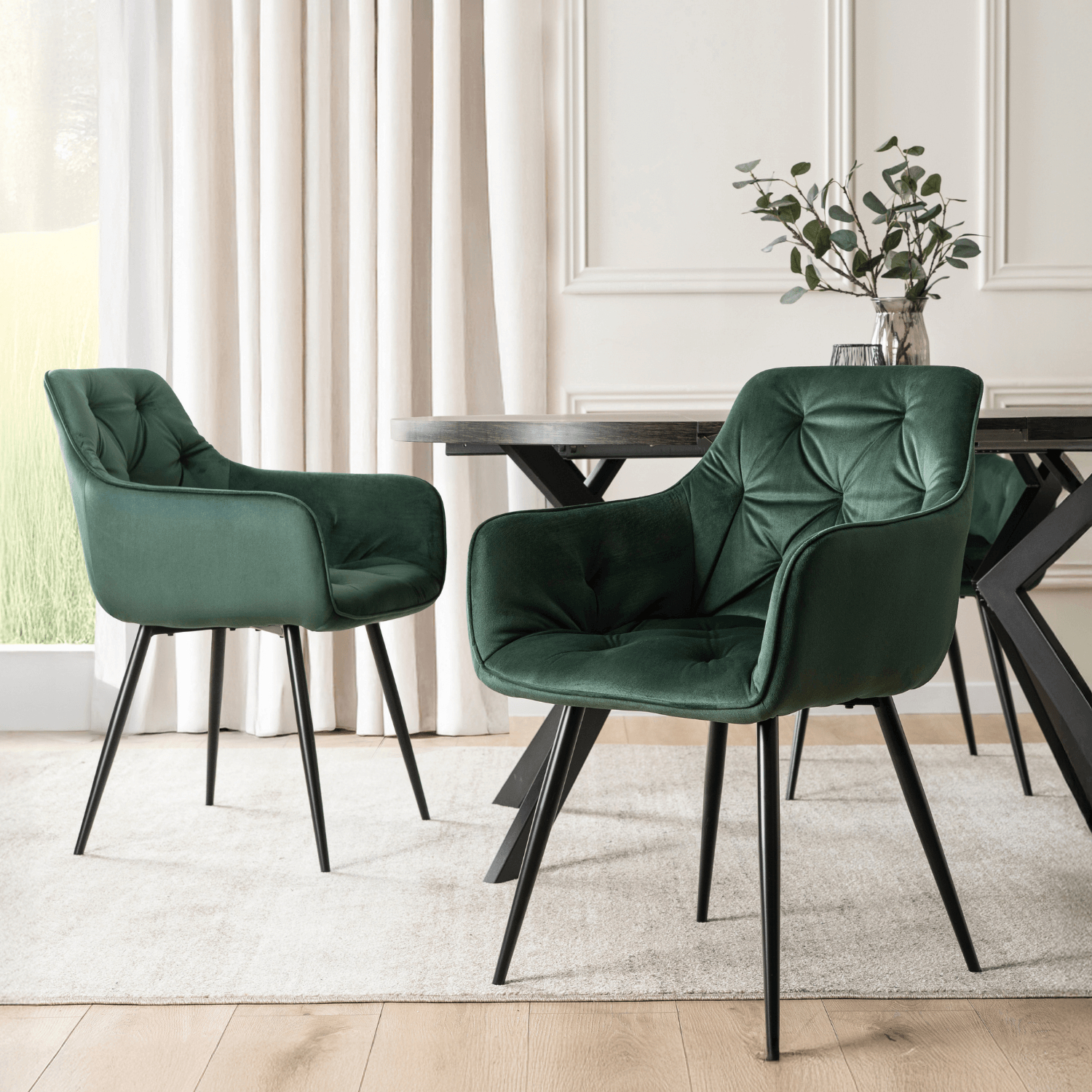 Krzesło Tapicerowane do Salonu MODESTO Zielone Welurowe Nowoczesne Loft ME.MODESTO/Z/CZ/V/K