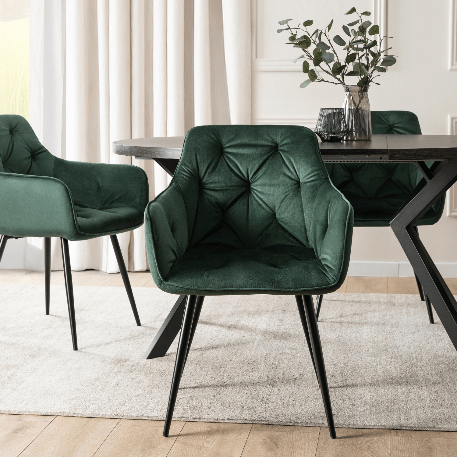 Krzesło Tapicerowane do Salonu MODESTO Zielone Welurowe Nowoczesne Loft ME.MODESTO/Z/CZ/V/K