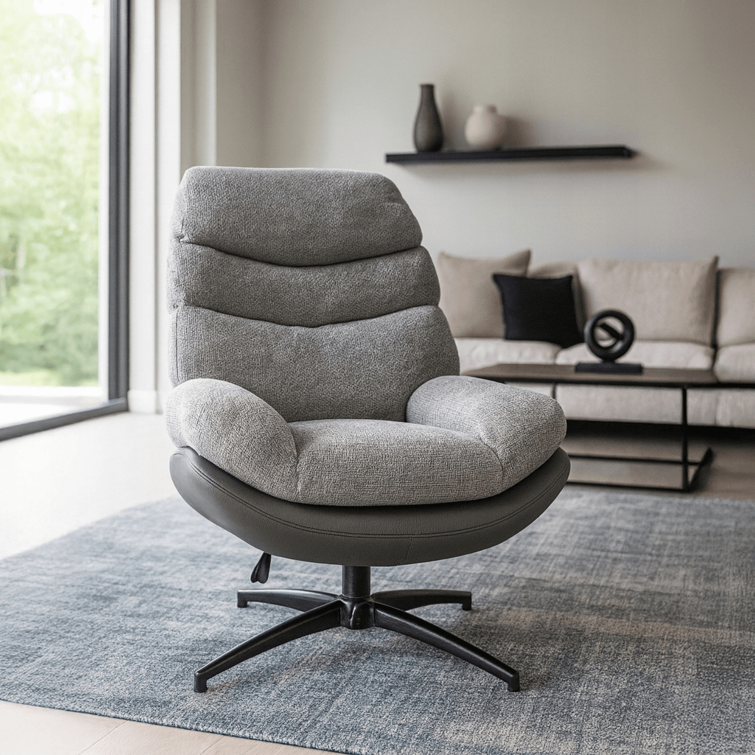 Fotel Wypoczynkowy Obrotowy ASTURIA do Salonu Szary Nowoczesny ME.ASTURIA/P/T/P/E/CZ/FW