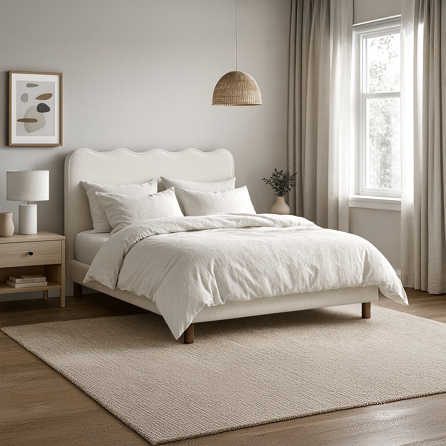 Łóżko Tapicerowane 160x200 cm IZMIR ze Stelażem Dwuosobowe Kremowe ME.IZMIR/160/KR/T/LOZ