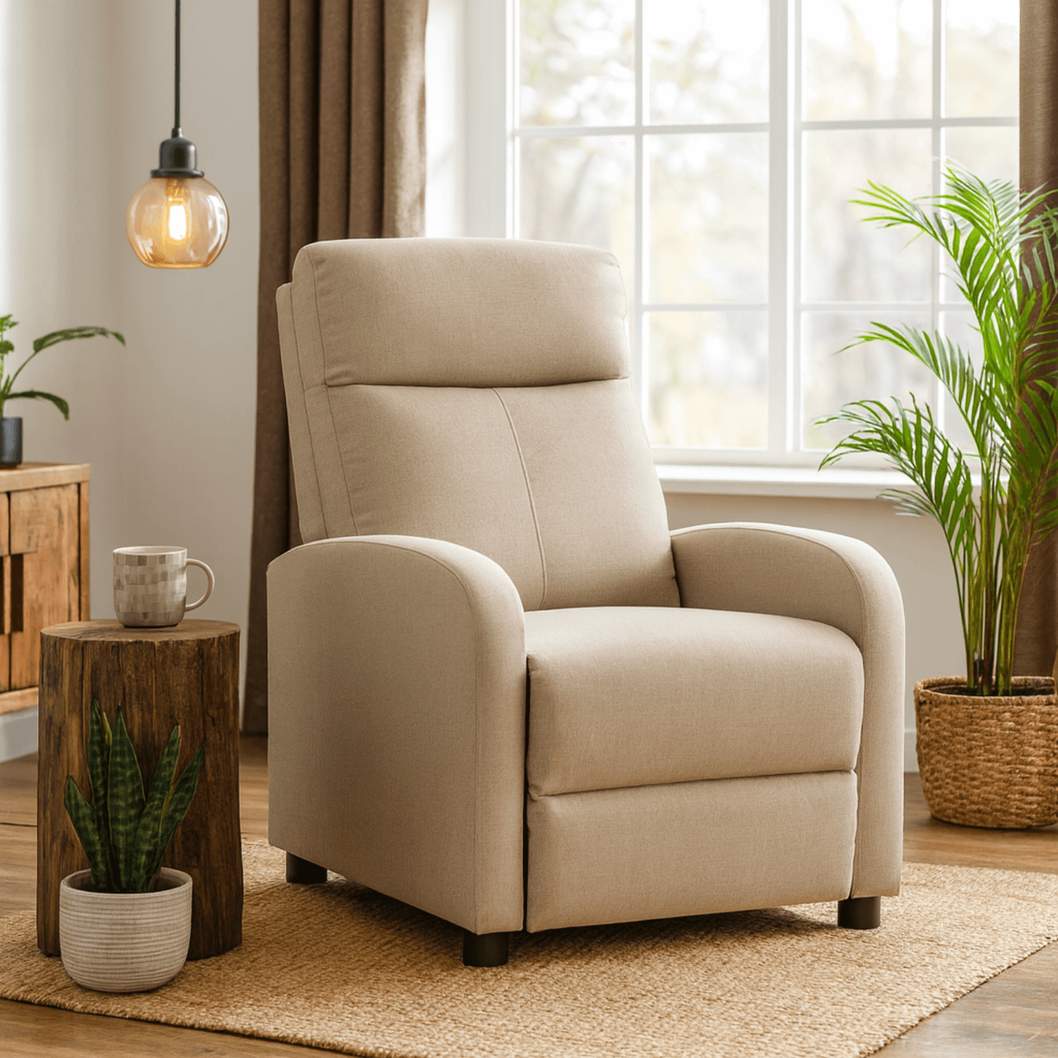 Fotel Rozkładany DANNY Wypoczynkowy z Podnóżkiem Beżowy Nowoczesny ME.DANNY2/BZ/T/FW