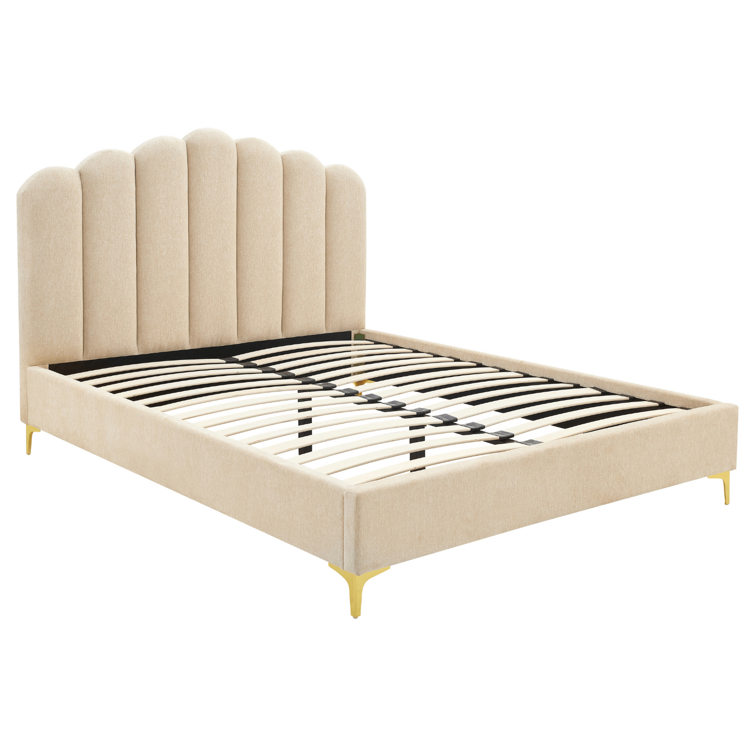 Łóżko Tapicerowane 160x200 cm GEMINI ze Stelażem Dwuosobowe Beżowe ME.GEMINI/160/BZ/T/LOZ