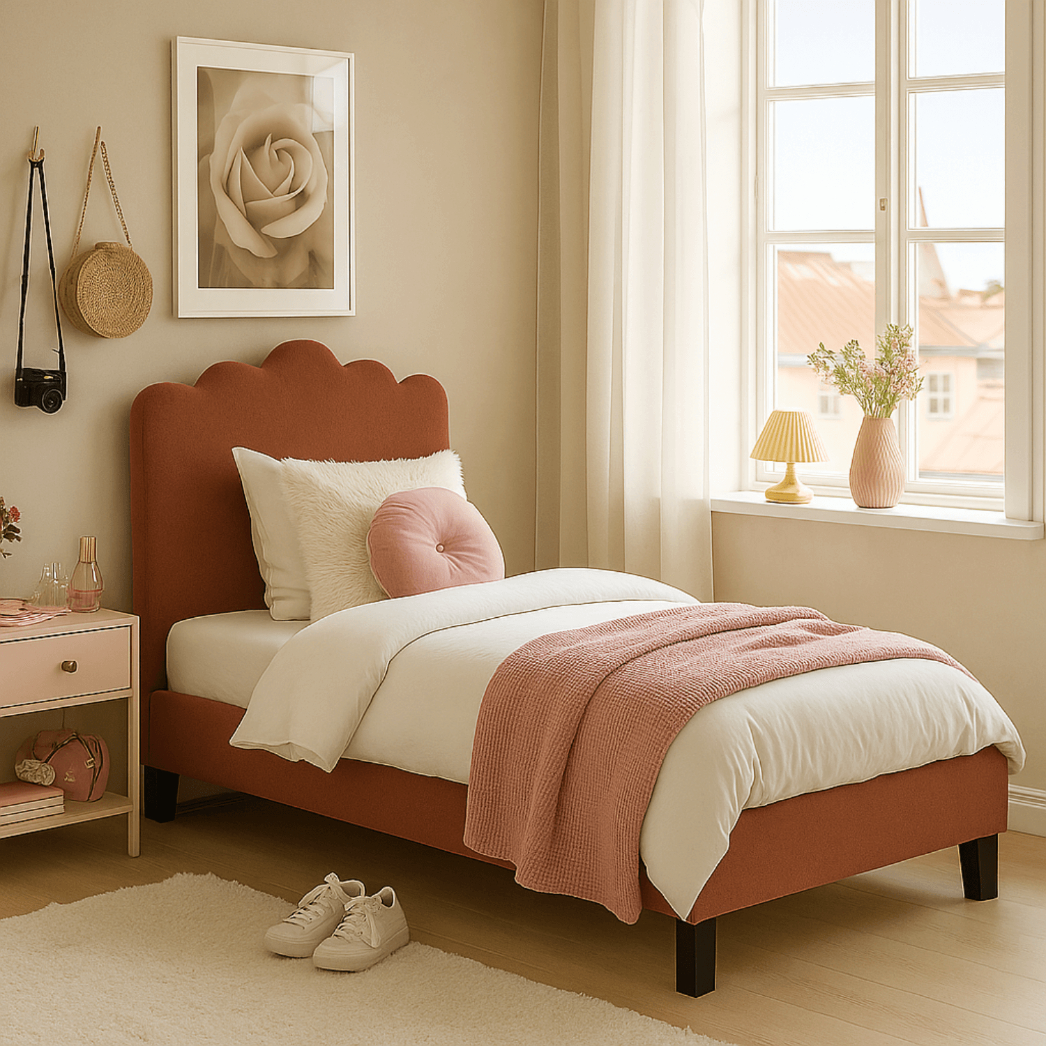 Łóżko Tapicerowane 90x200 cm CRATER ze Stelażem Młodzieżowe Nowoczesne Rude ME.CRATER/90/RD/T/LOZ