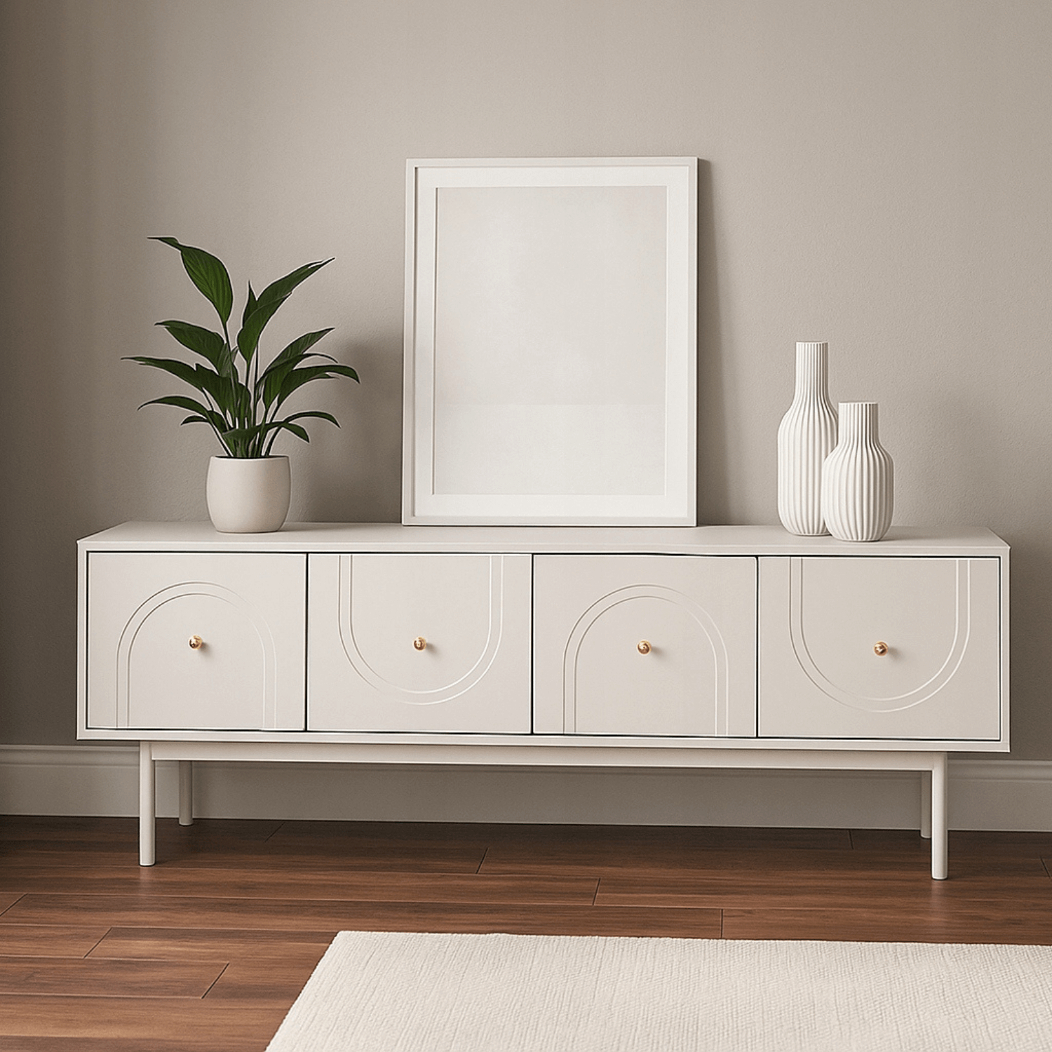 Szafka RTV do Salonu Czterodrzwiowa MARLEN 155 cm Kaszmir Nowoczesna W.MAZOMA/KASZ/N.KASZ/U.ZL/RTV4D