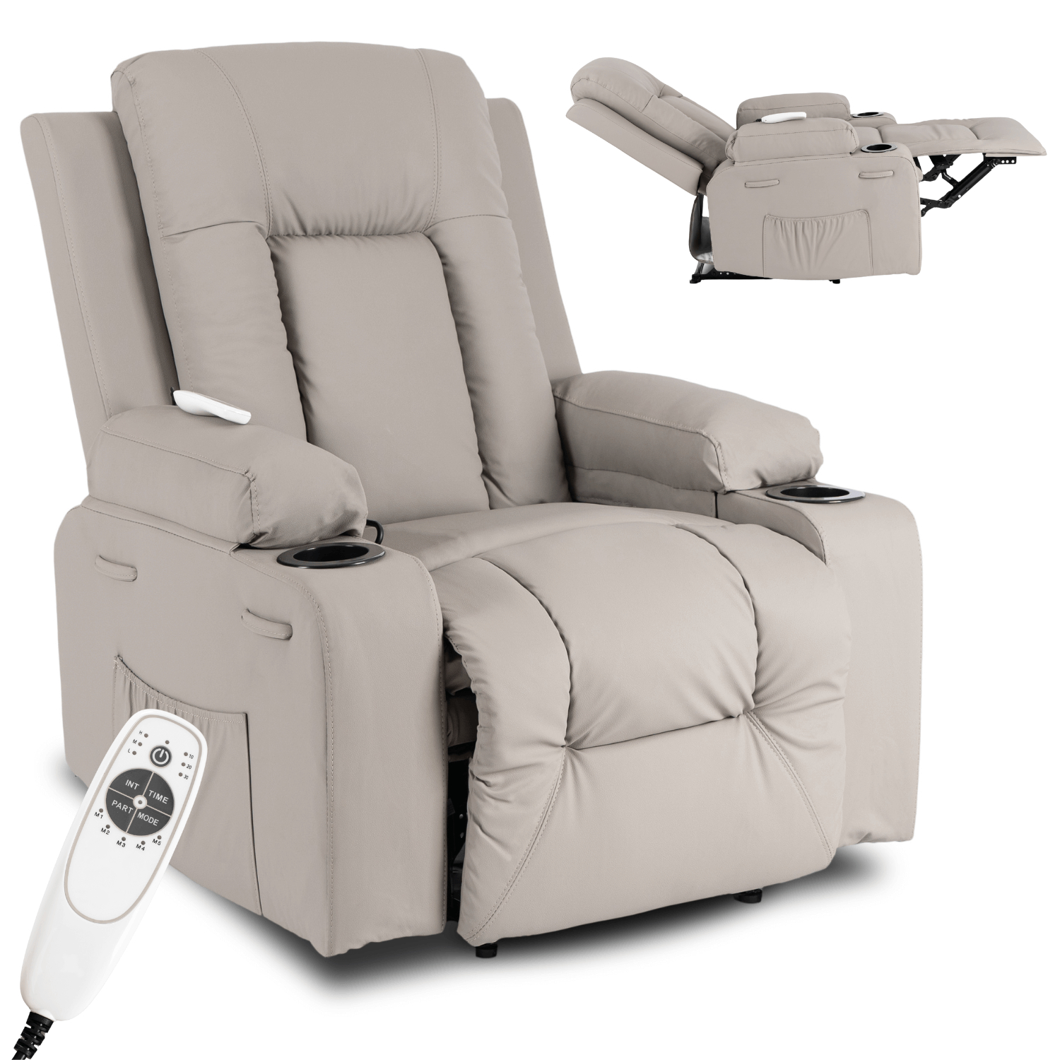 Fotel Masujący BOX Rozkładany Wypoczynkowy z Podnóżkiem Szary Ekoskóra Nowoczesny ME.BOX/P/E/FW