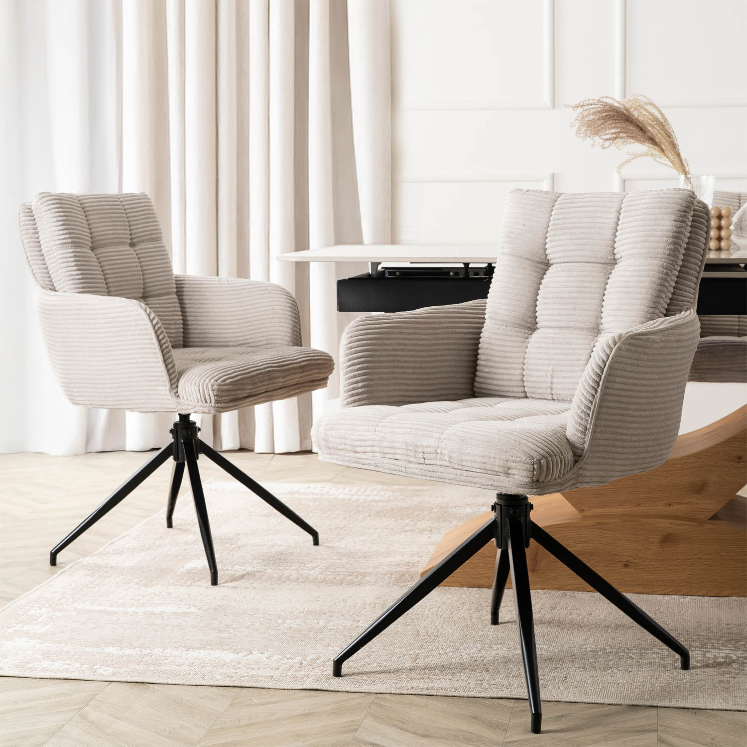 Krzesło Tapicerowane Obrotowe do Salonu AKITA Szare Sztruksowe Nowoczesne ME.AKITA/JP/SZTR/K