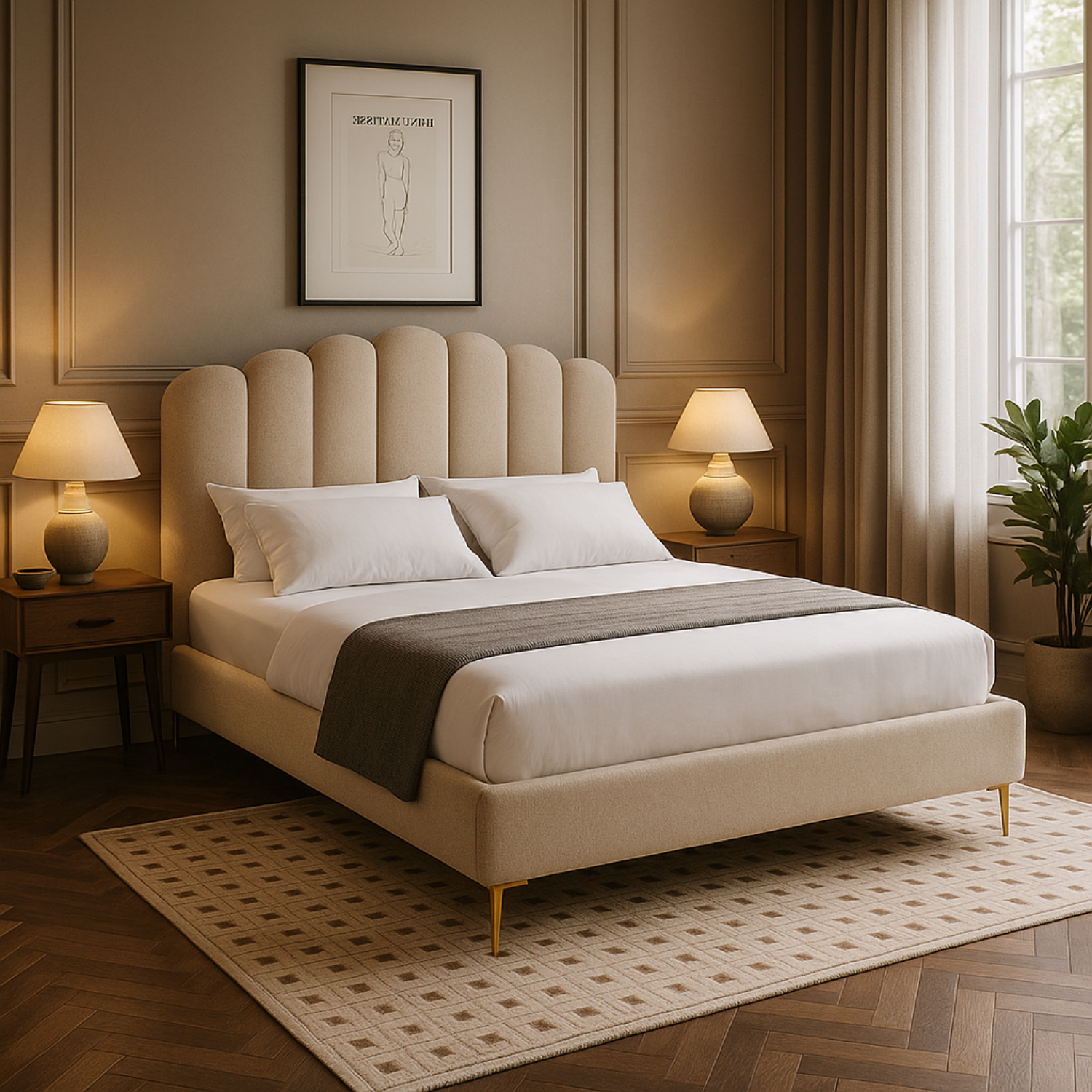 Łóżko Tapicerowane 160x200 cm GEMINI ze Stelażem Dwuosobowe Beżowe ME.GEMINI/160/BZ/T/LOZ