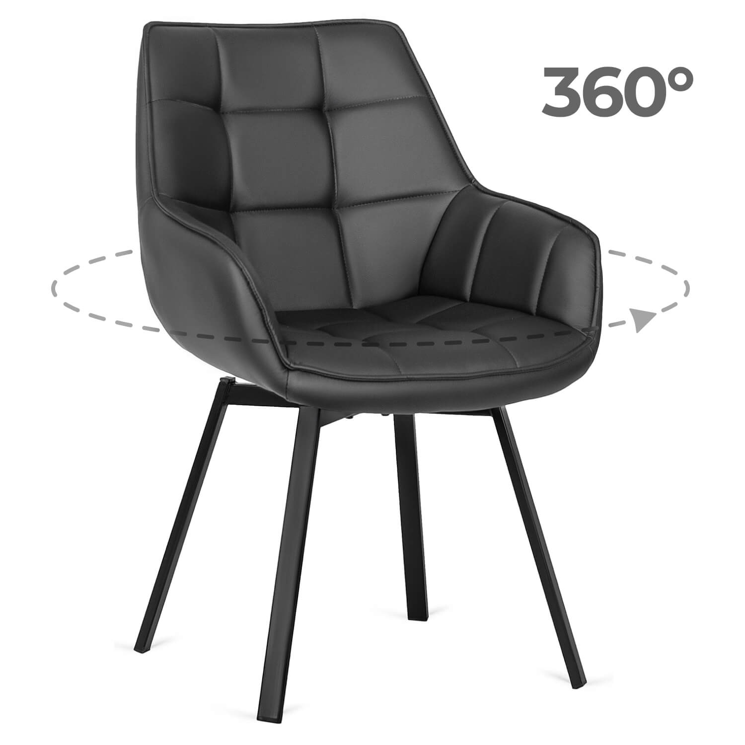 Krzesło Tapicerowane Obrotowe do Salonu LUNA Czarne Ekoskóra Nowoczesne Loft ME.LUNA/CZ/E/K