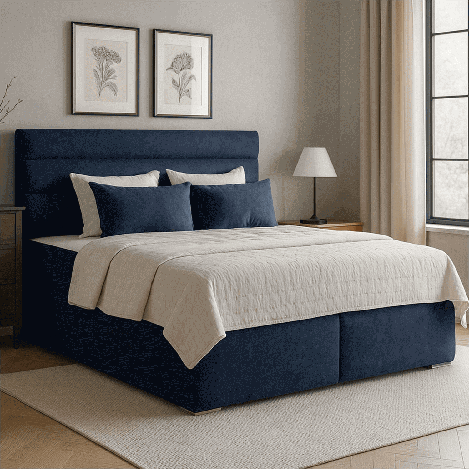 Łóżko Kontynentalne Tapicerowane SOFTY 180X200 z Pojemnikiem Granatowe eltap.Sof_03_1.8