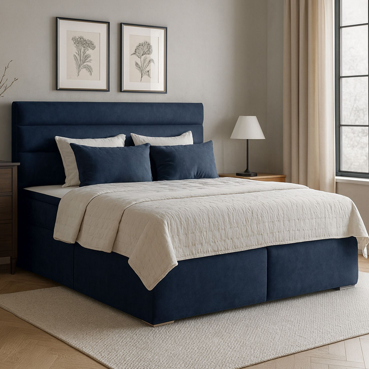 Łóżko Kontynentalne Tapicerowane SOFTY 180X200 z Pojemnikiem Granatowe eltap.Sof_03_1.8