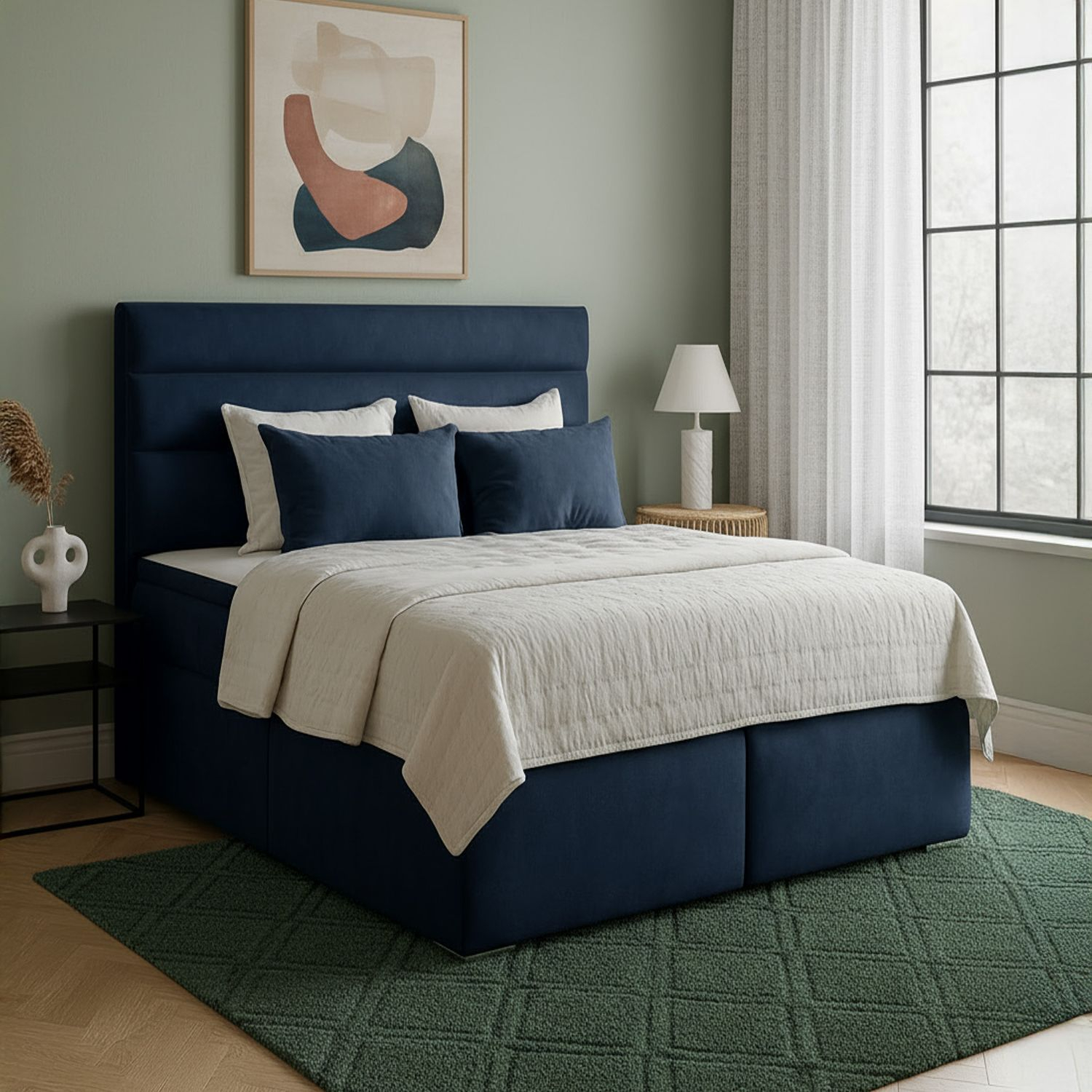 Łóżko Kontynentalne Tapicerowane SOFTY 140X200 z Pojemnikiem Granatowe eltap.Sof_03_1.4