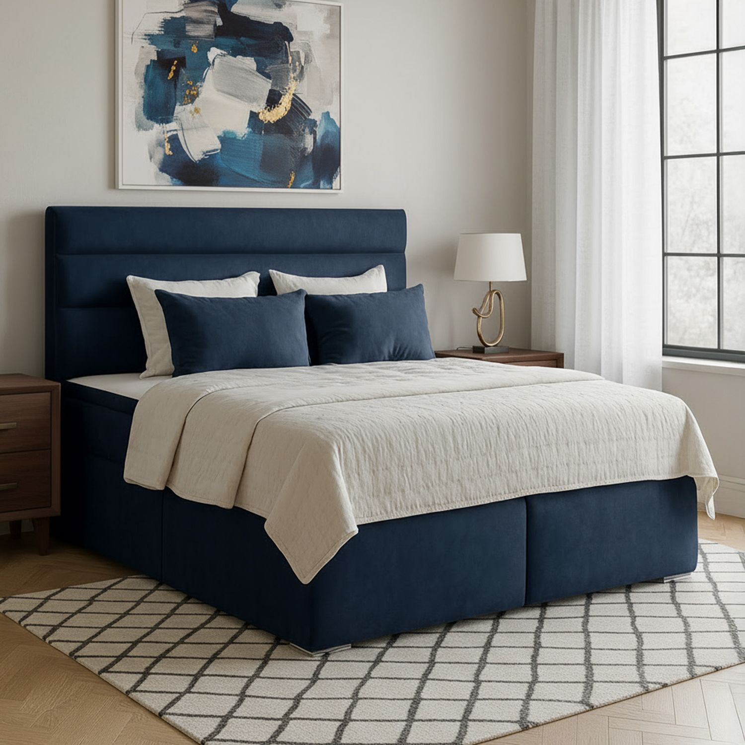 Łóżko Kontynentalne Tapicerowane SOFTY 160X200 z Pojemnikiem Granatowe eltap.Sof_03_1.6