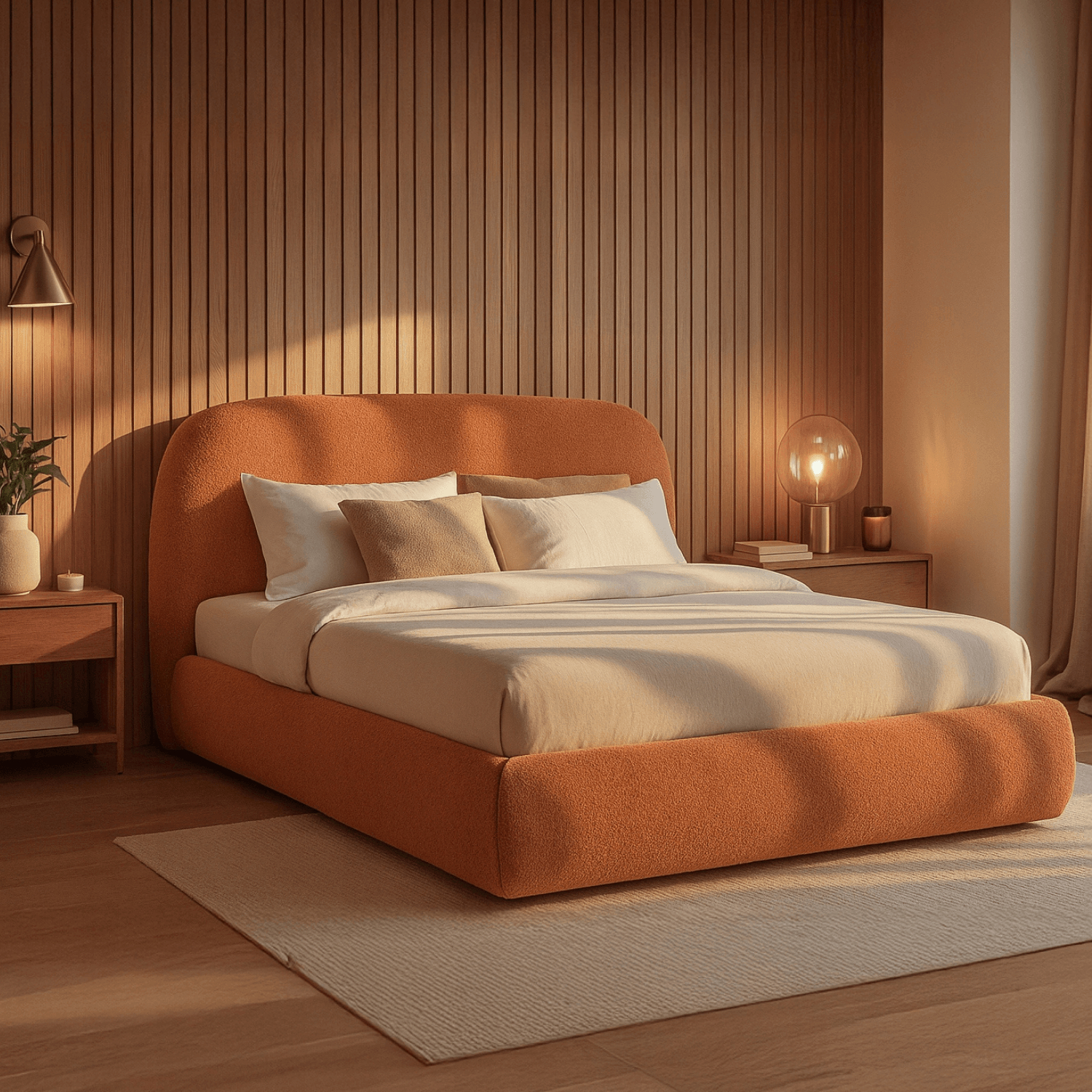 Łóżko Tapicerowane 160x200 cm ROSSO ze Stelażem i Pojemnikiem Dwuosobowe Boucle Rude ME.ROSSO/160/RD/TB/LOZZPOJ