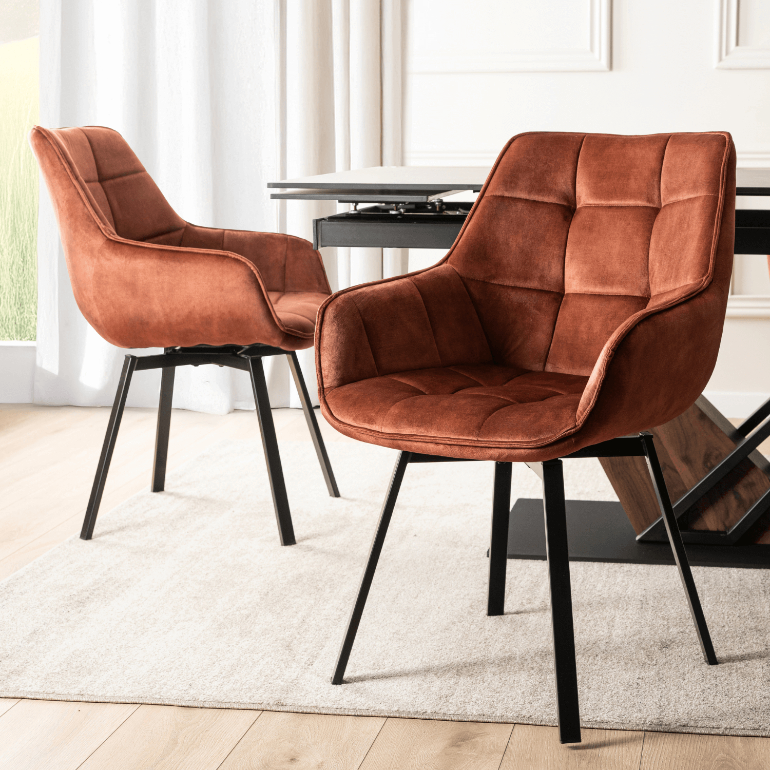 Krzesło Tapicerowane Obrotowe do Salonu LUNA Rude Welurowe Nowoczesne Loft ME.LUNA/RD/V/K