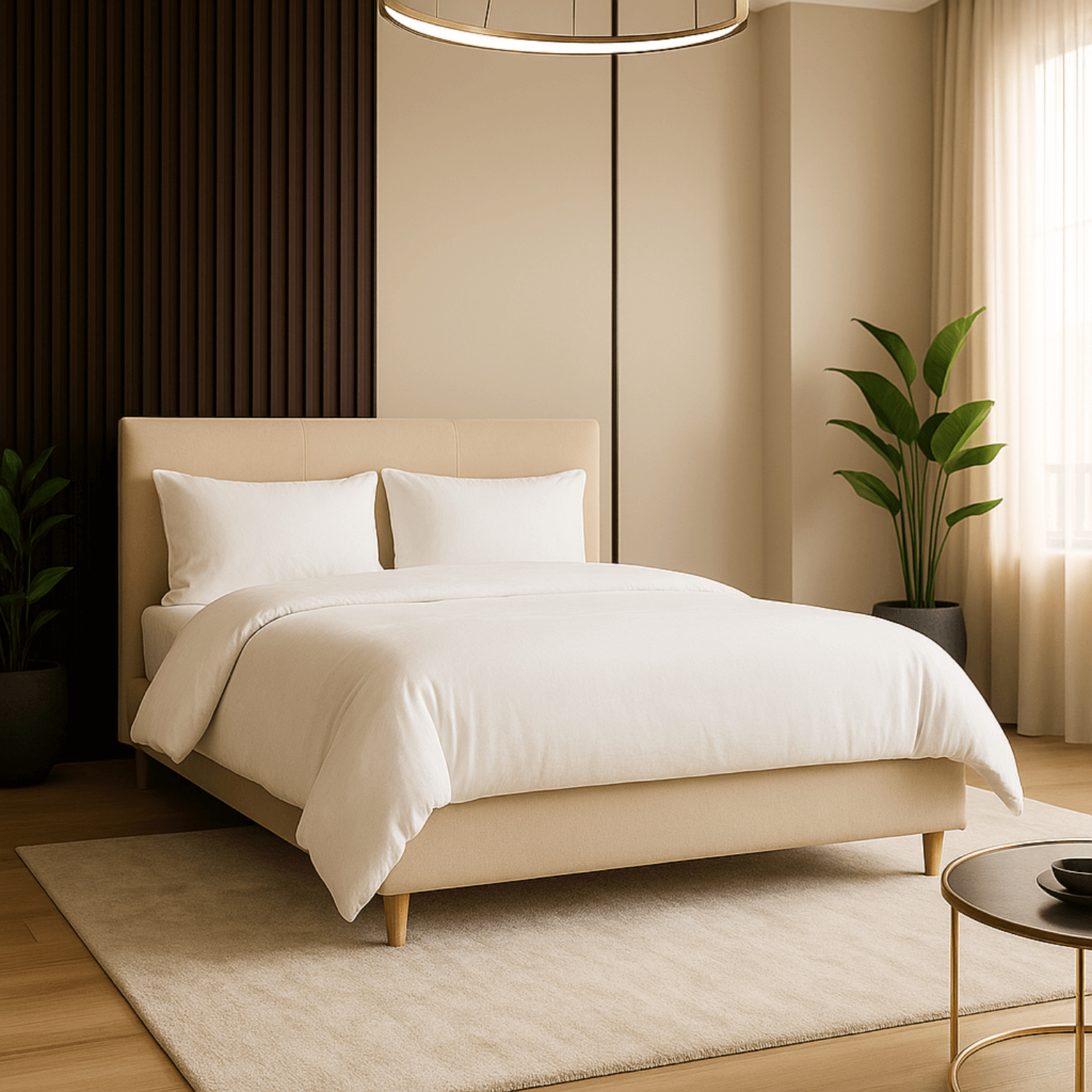 Łóżko Tapicerowane 140x200 cm KIOTO ze Stelażem Dwuosobowe Sztruksowe Beżowe ME.KIOTO/140/BZ/SZTR/LOZ