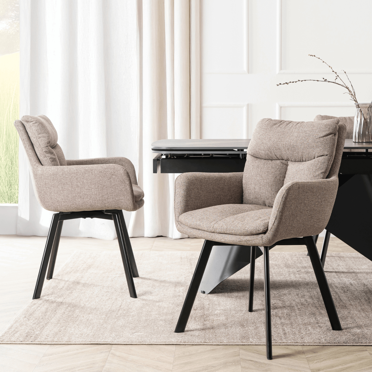 Krzesło Tapicerowane Obrotowe do Salonu CORTADO Brązowe Nowoczesne ME.CORTADO/BR/CZ/T/K