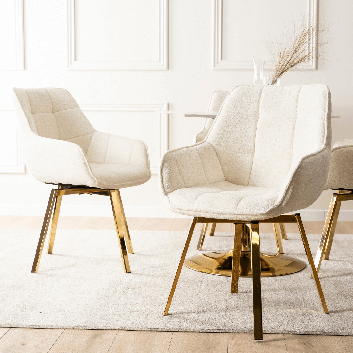 Krzesło Tapicerowane Obrotowe MIA Kremowe do Toaletki Boucle Nowoczesne ME.MIA/KR/ZL/TB/K