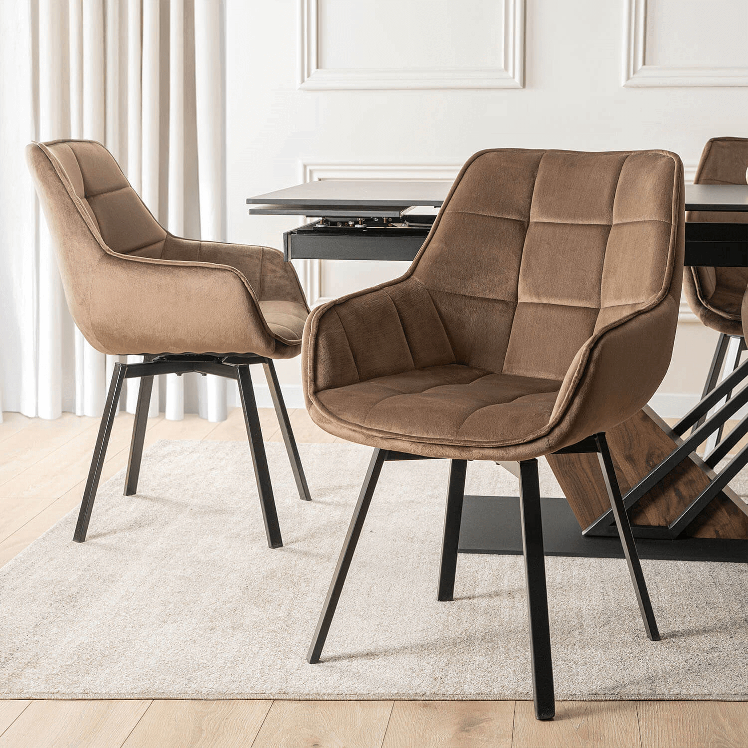 Krzesło Tapicerowane Obrotowe do Salonu LUNA Brązowe Nowoczesne Loft ME.LUNA/BR/V/K