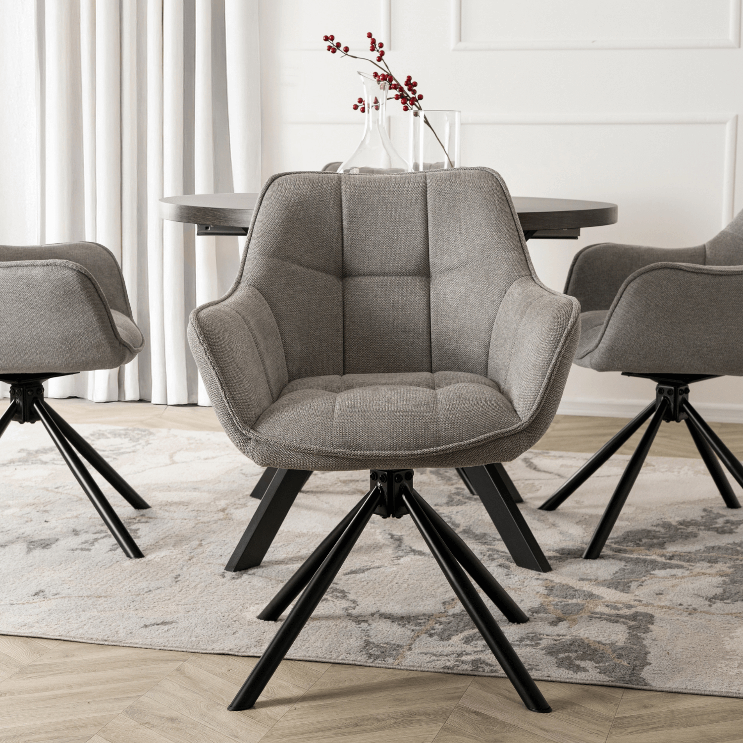 Krzesło Tapicerowane Obrotowe PEONY 2 Szare Nowoczesne Loft ME.PEONY2/P/T/K