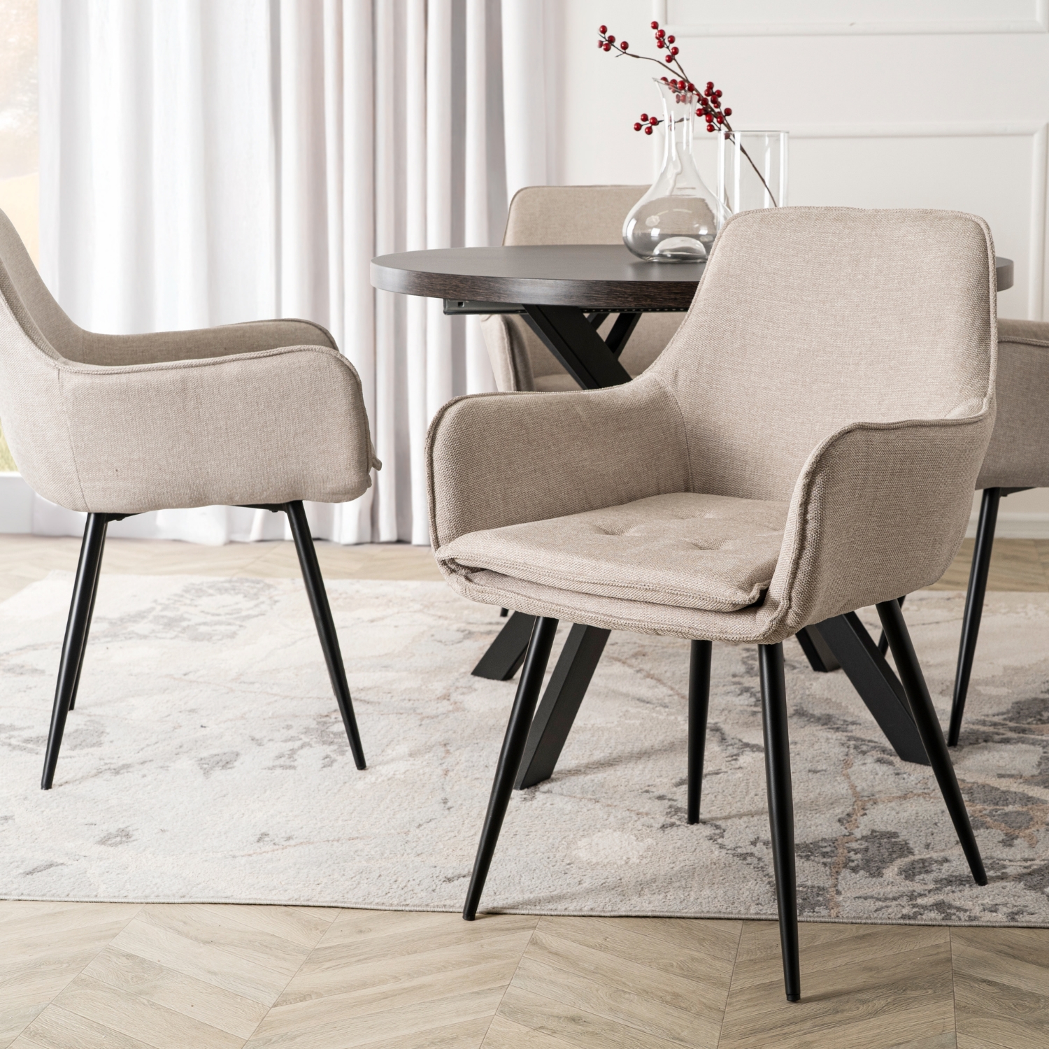 Krzesło Tapicerowane do Jadalni EDRICK Kremowe Nowoczesne Loft ME.EDRICK/KR/CZ/T/K