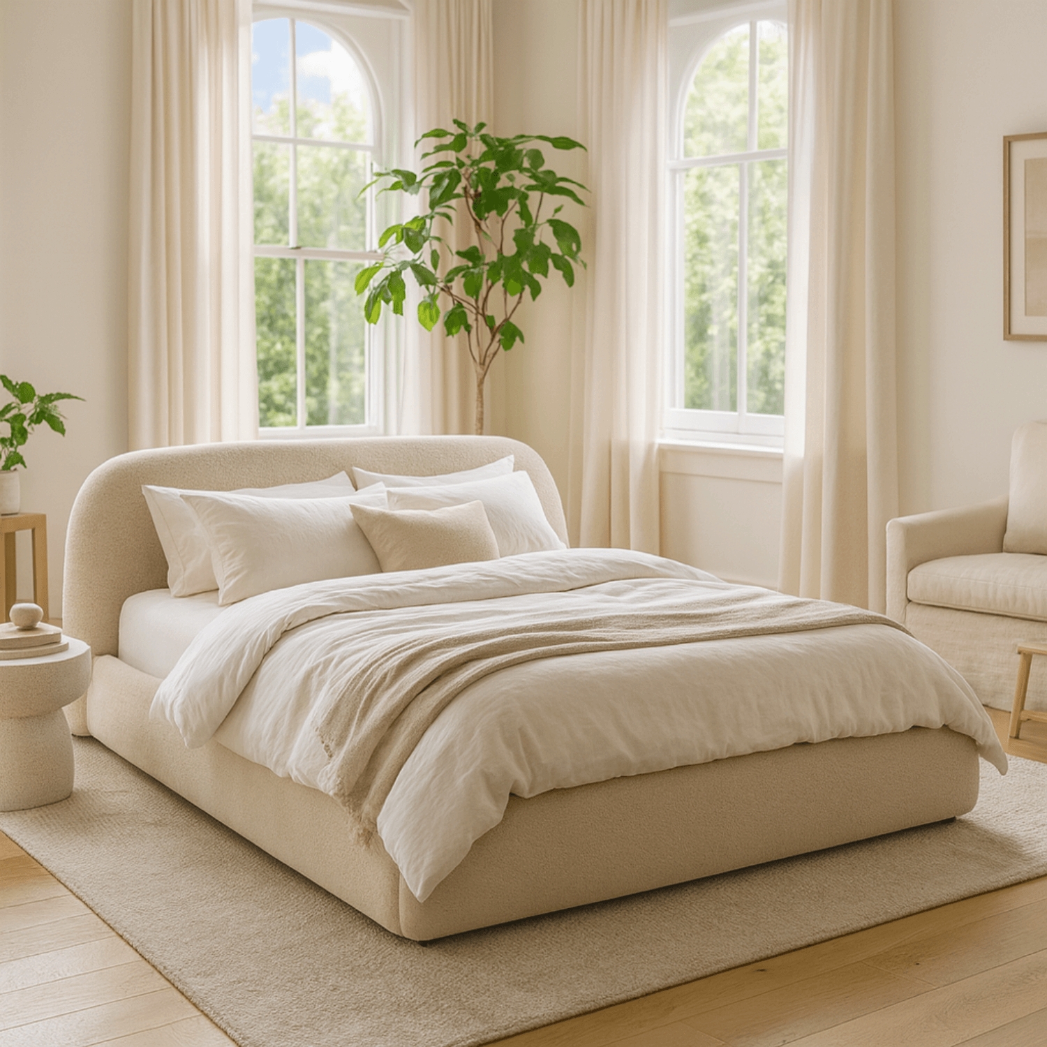 Łóżko Tapicerowane 160x200 cm ROSSO ze Stelażem i Pojemnikiem Dwuosobowe Boucle Beżowe ME.ROSSO/160/BZ/TB/LOZZPOJ