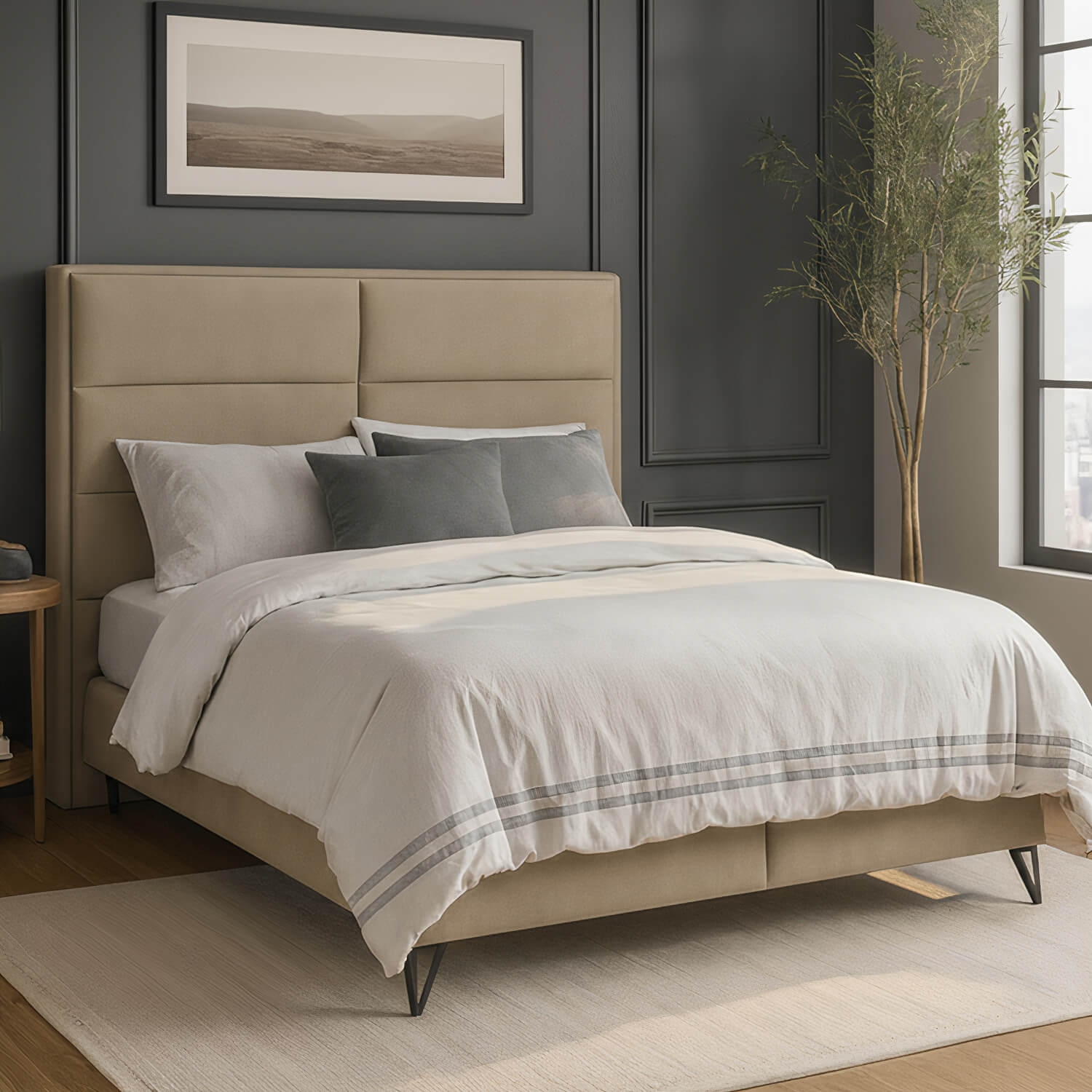 Łóżko Kontynentalne Tapicerowane SAFIRO 180x200 Beżowe eltap.SAF_01_1.8