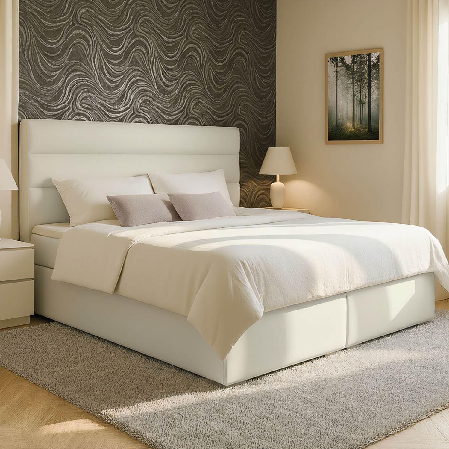 Łóżko Kontynentalne Tapicerowane SOFTY 180X200 z Pojemnikiem Beżowe eltap.Sof_15_1.8