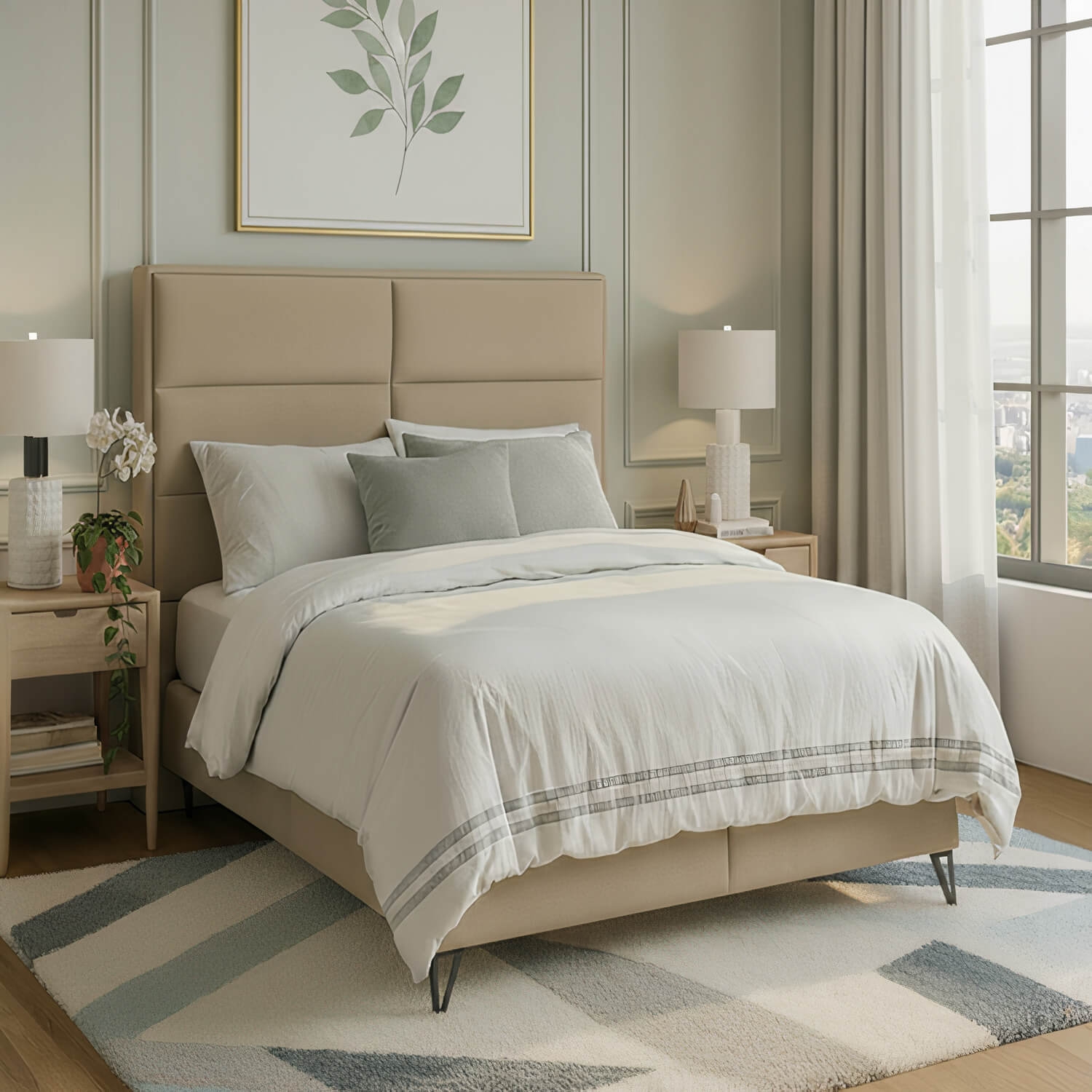 Łóżko Kontynentalne Tapicerowane SAFIRO 140x200 Beżowe eltap.SAF_01_1.4