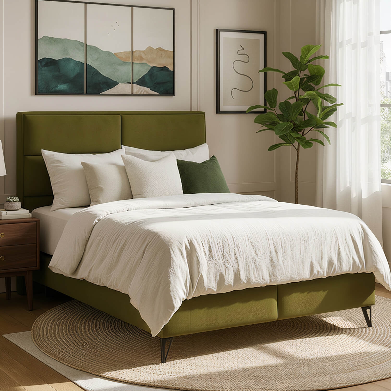 Łóżko Kontynentalne Tapicerowane SAFIRO 180x200 Oliwkowe eltap.SAF_04_1.8