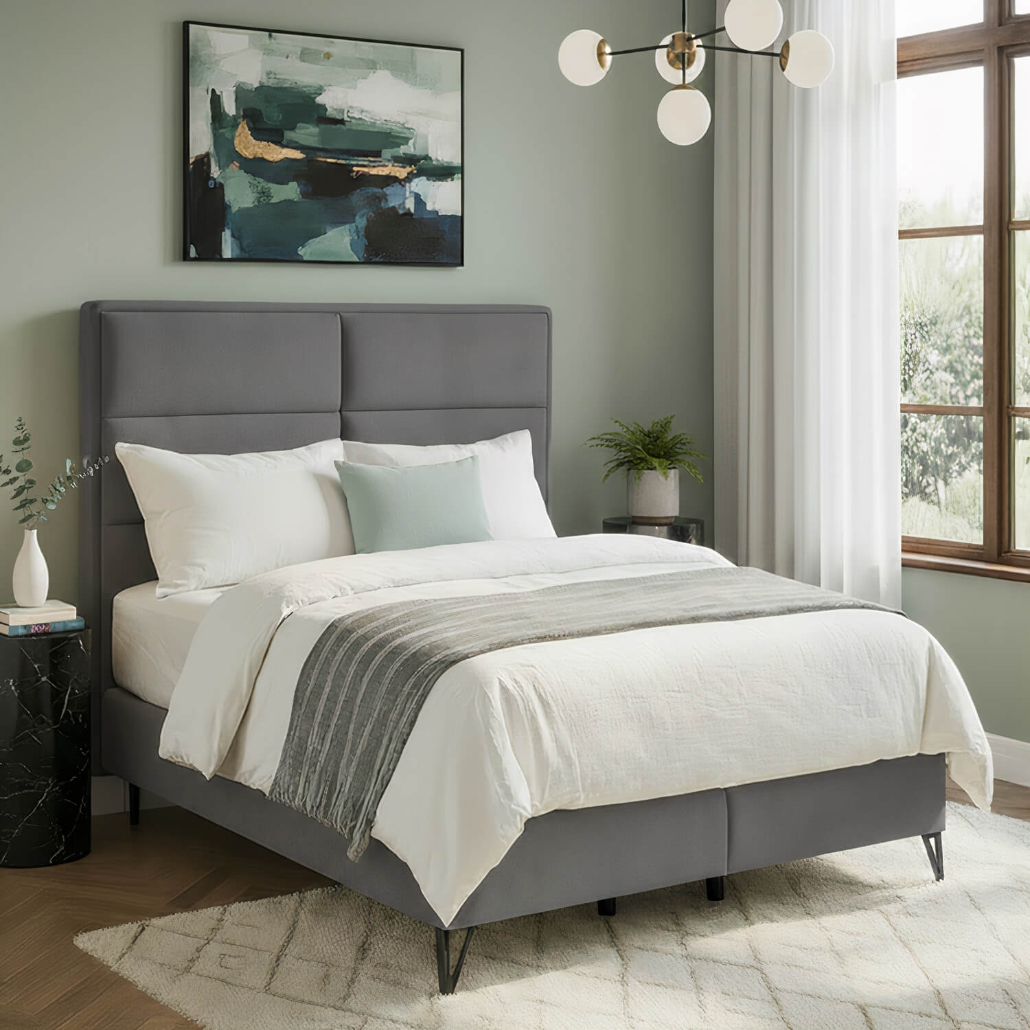 Łóżko Kontynentalne Tapicerowane SAFIRO 160x200 Szare eltap.SAF_10_1.6