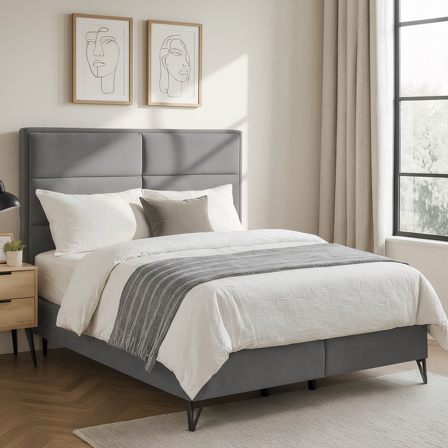 Łóżko Kontynentalne Tapicerowane SAFIRO 180x200 Szare eltap.SAF_10_1.8