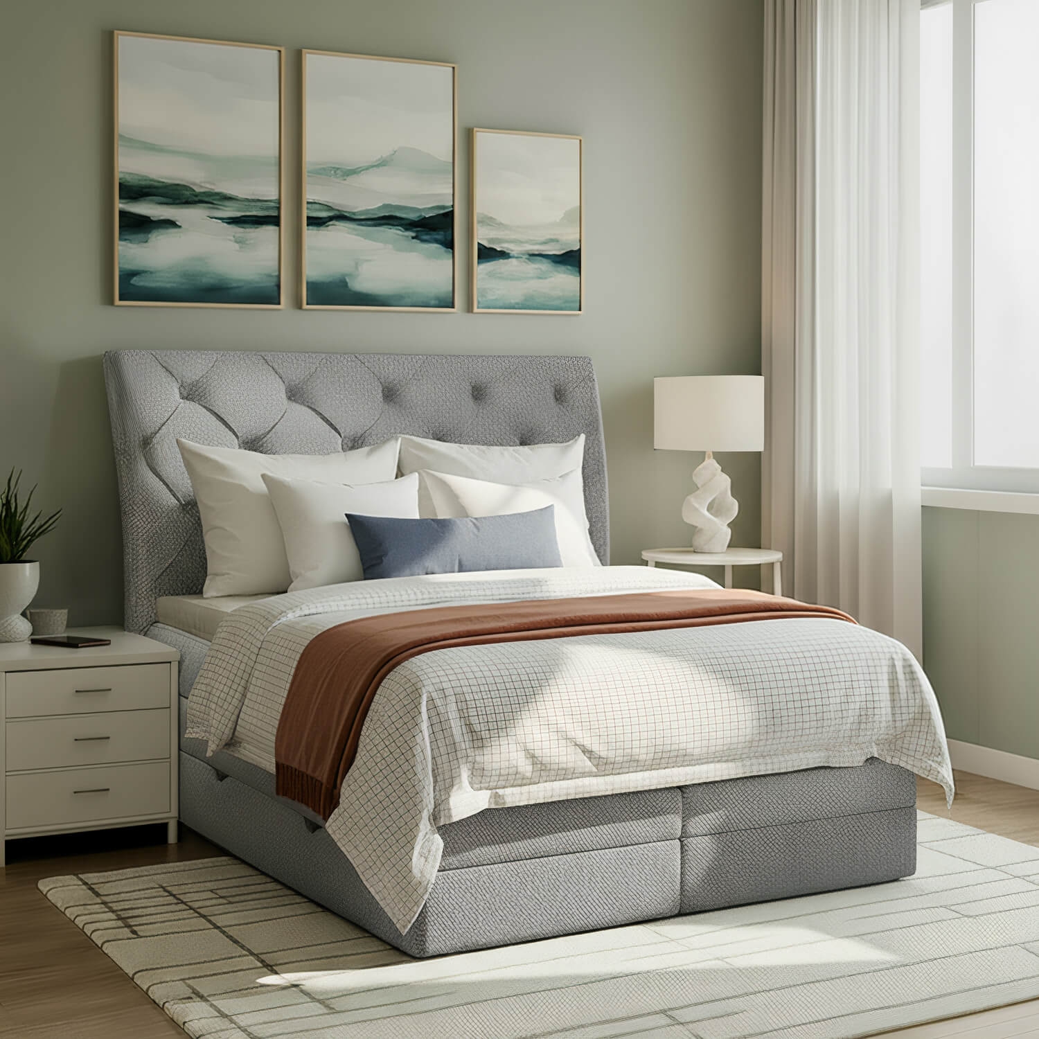 Łóżko Kontynentalne Tapicerowane MIRABEL 140X200 z Pojemnikiem Szare eltap.ML_05_1.4
