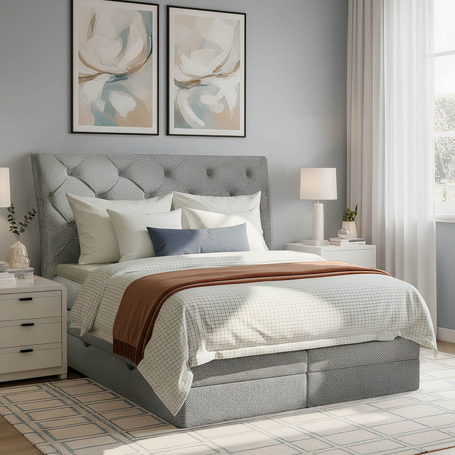 Łóżko Kontynentalne Tapicerowane MIRABEL 160X200 z Pojemnikiem Szare eltap.ML_05_1.6