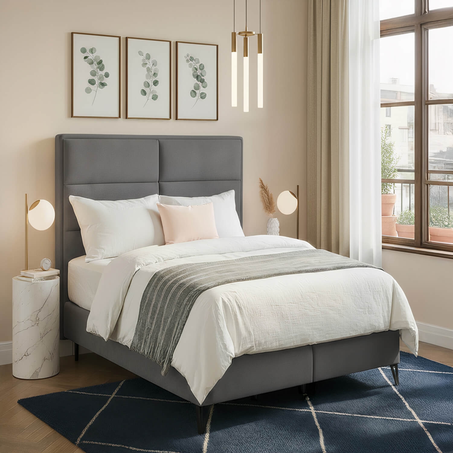 Łóżko Kontynentalne Tapicerowane SAFIRO 140x200 Szare eltap.SAF_10_1.4