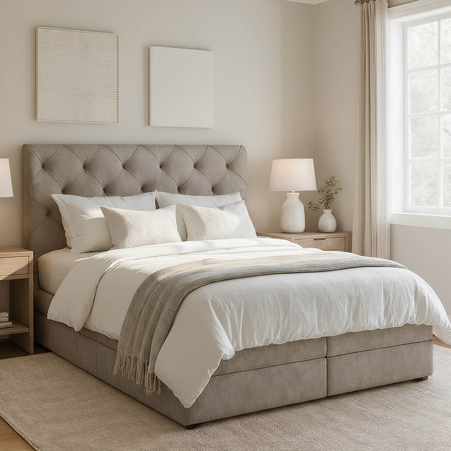 Łóżko Kontynentalne Tapicerowane MIRABEL 180X200 z Pojemnikiem Beżowe eltap.ML_01_1.8