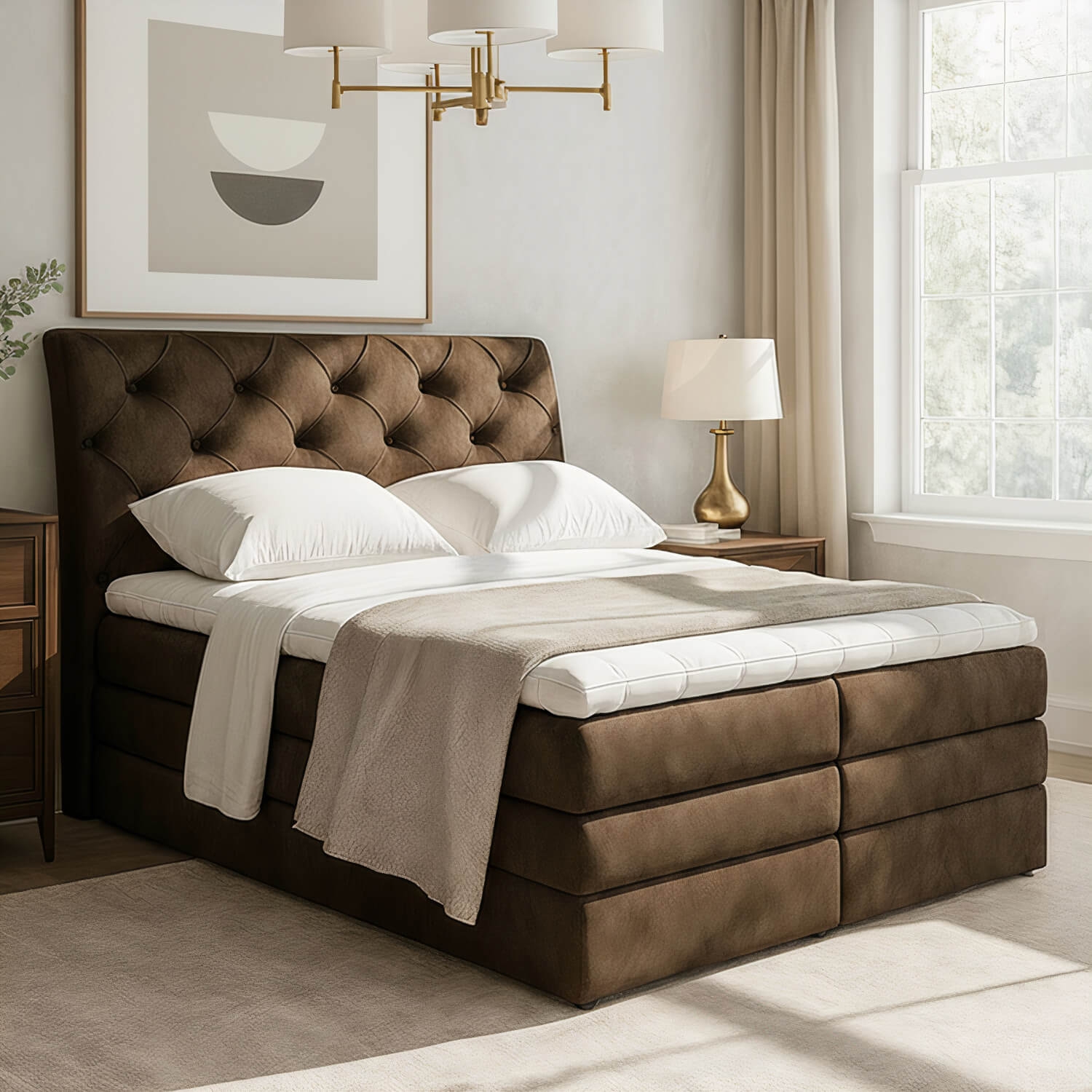 Łóżko Kontynentalne Tapicerowane MIRABEL 180X200 z Pojemnikiem Brązowe eltap.ML_02_1.8