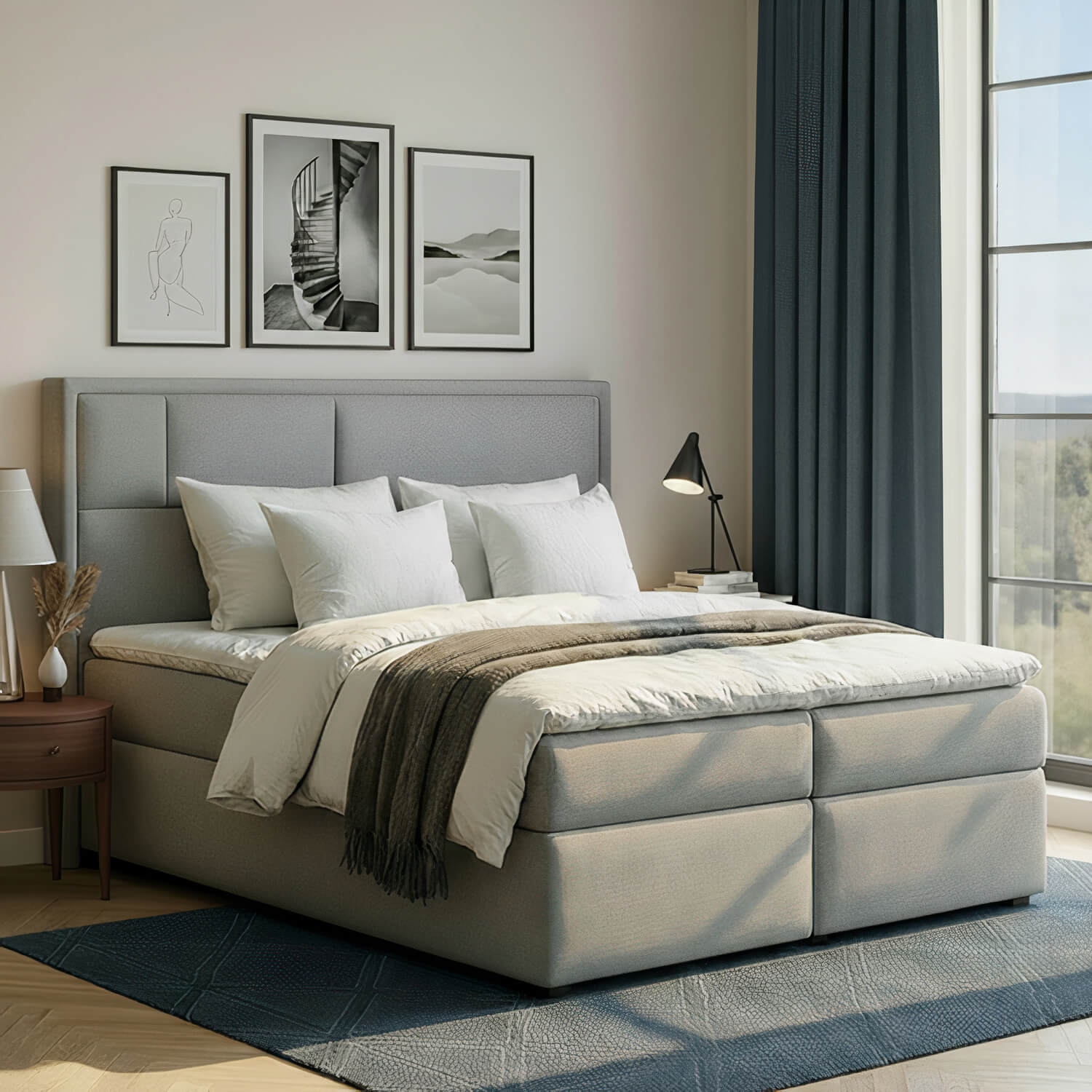Łóżko Kontynentalne Tapicerowane MERON 180X200 z Pojemnikiem Szare eltap.Mer_25_1.8