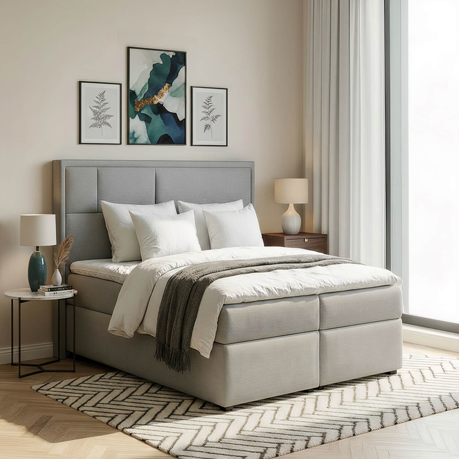 Łóżko Kontynentalne Tapicerowane MERON 140X200 z Pojemnikiem Szare eltap.Mer_25_1.4