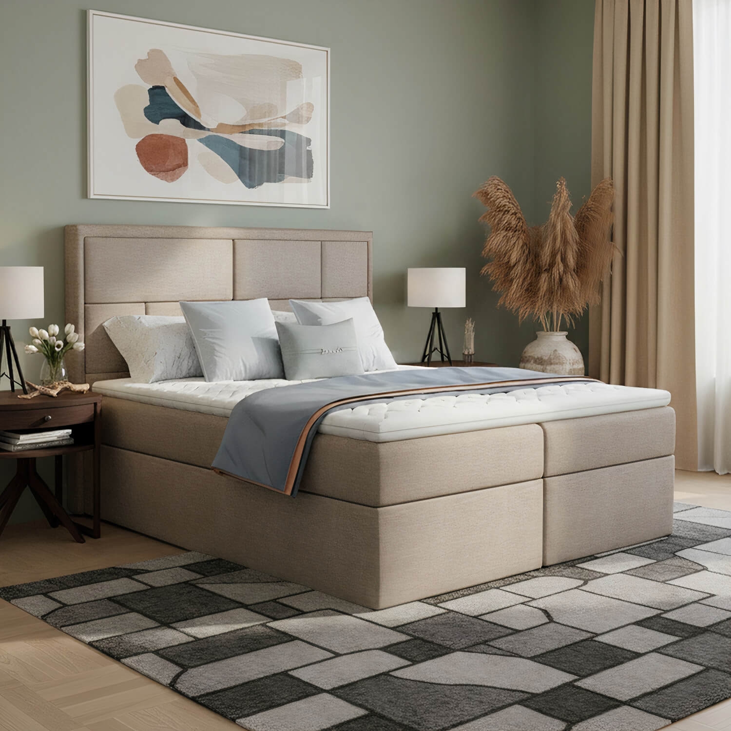 Łóżko Kontynentalne Tapicerowane MERON 160X200 z Pojemnikiem Beżowe eltap.Mer_01_1.6